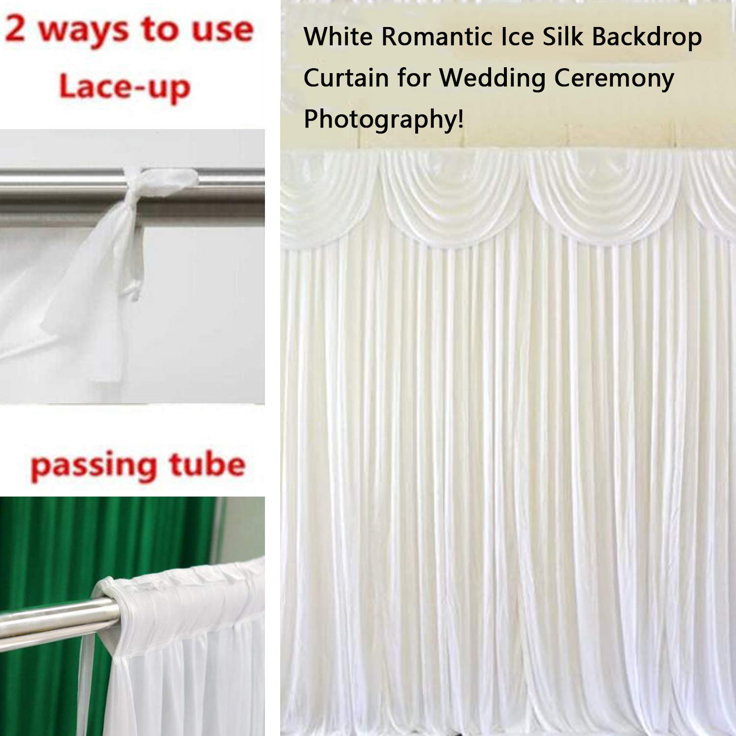 Myoyay Luxury Ice Silk Backdrop Curtains 10X10Ft Wedding Stage Backdrop Drapes Silk Fabric Curtain Panels For Wedding Ceremony P