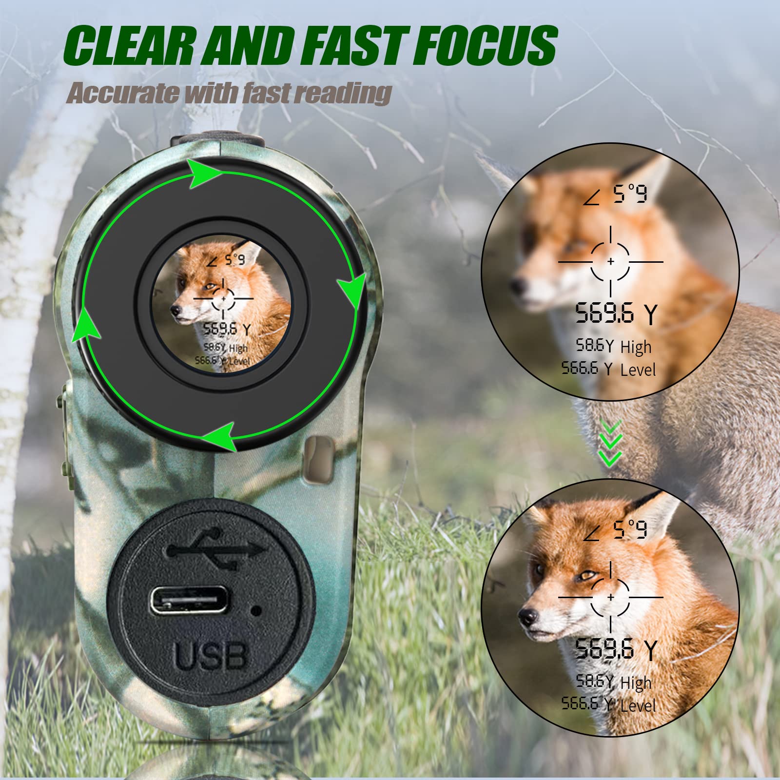 Revasri Hunting Laser Rangefinder With Rechargeable Battery 1000 Yards Hunting Range Finder With Target Acquisition Technology E