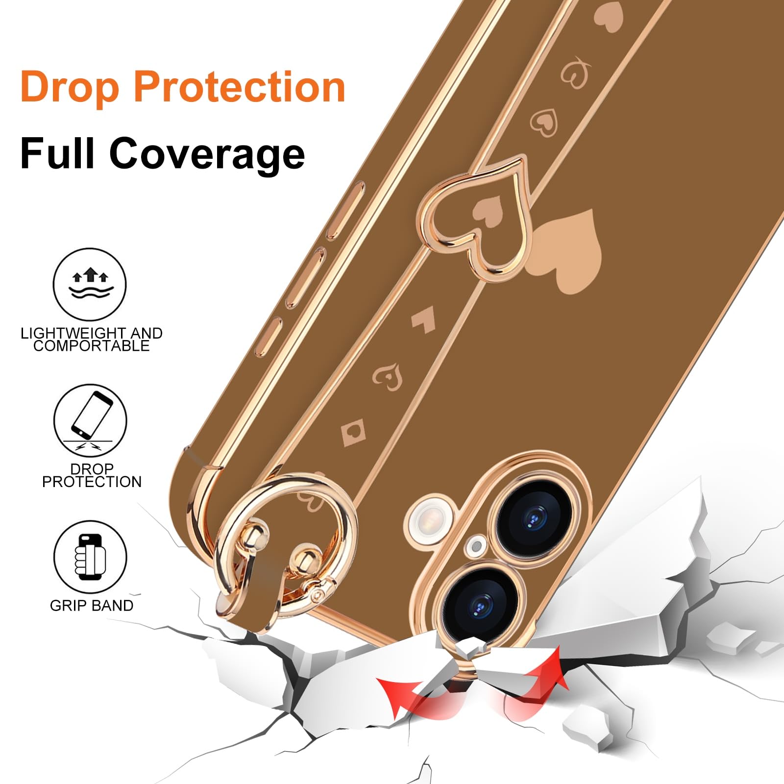 Llz.Coque For Iphone 16 Case With Strap For Women Girls [2   Screen Protectors], Cute Love Hearts Design, Wristband Kickstand Lu