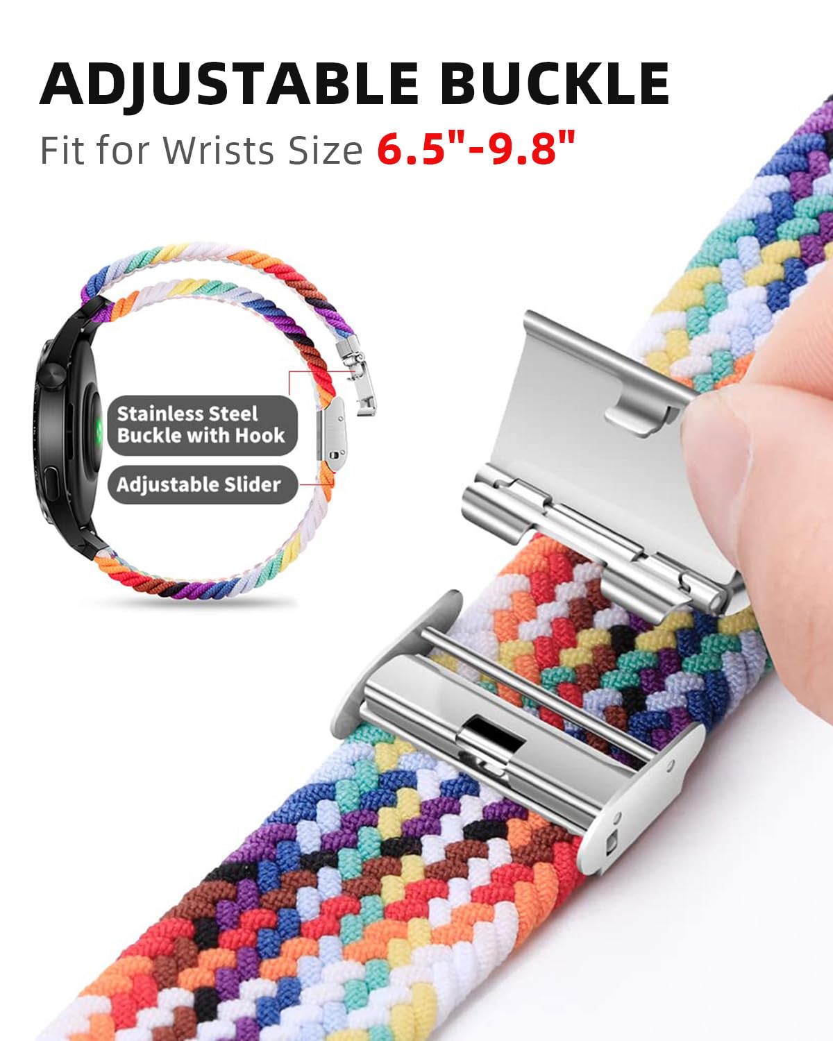One Click No Gap Braided Bands Compatible With Samsung Galaxy Watch 6 4 5 Band 40Mm 44Mm/Galaxy Watch 6 4 Classic 47Mm 43Mm 42Mm