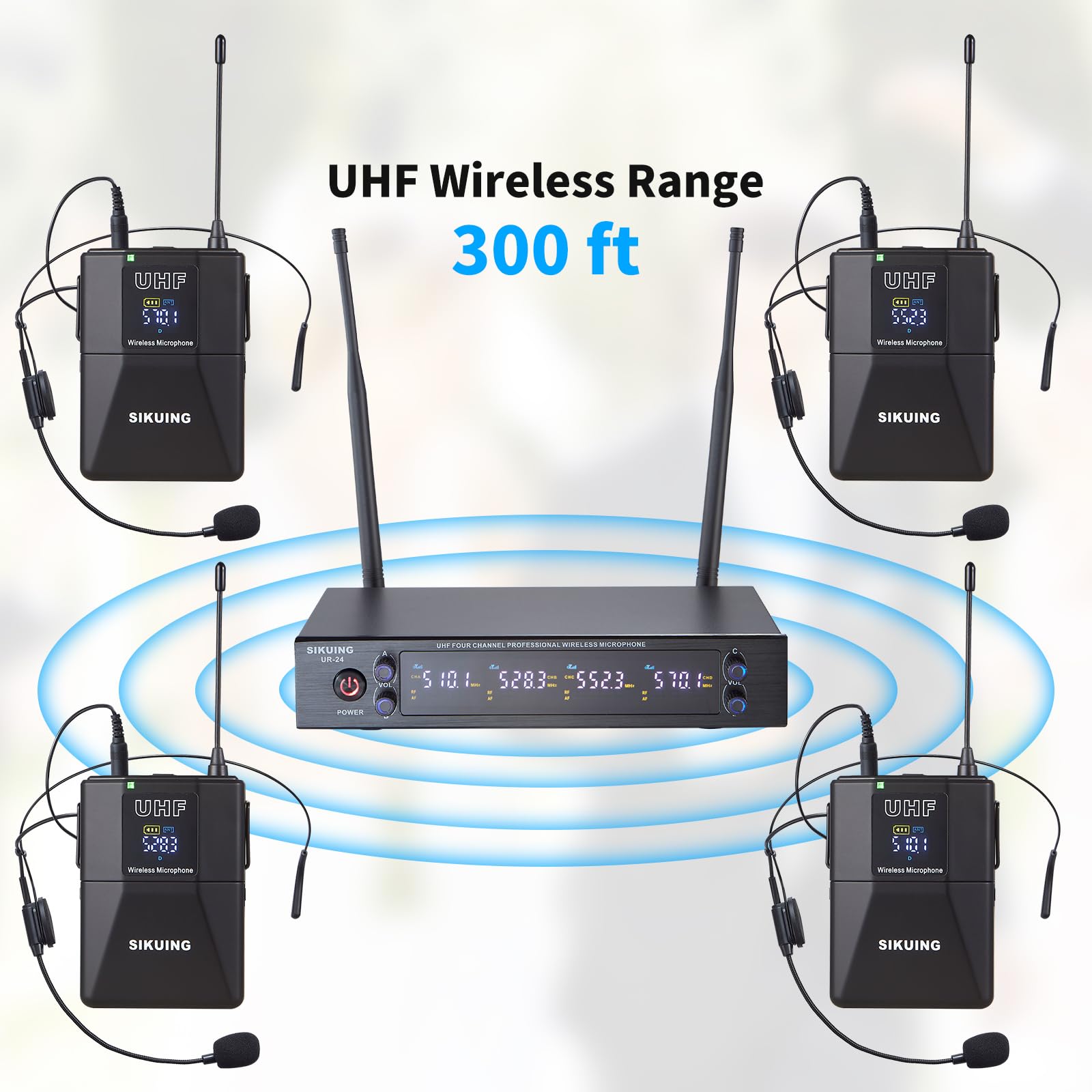 Sikuing 4 Channel Uhf Wireless Microphone System With Lavalier Headset Mics, 4X50 Adjustable Frequencies, Ideal For Karaoke Meet