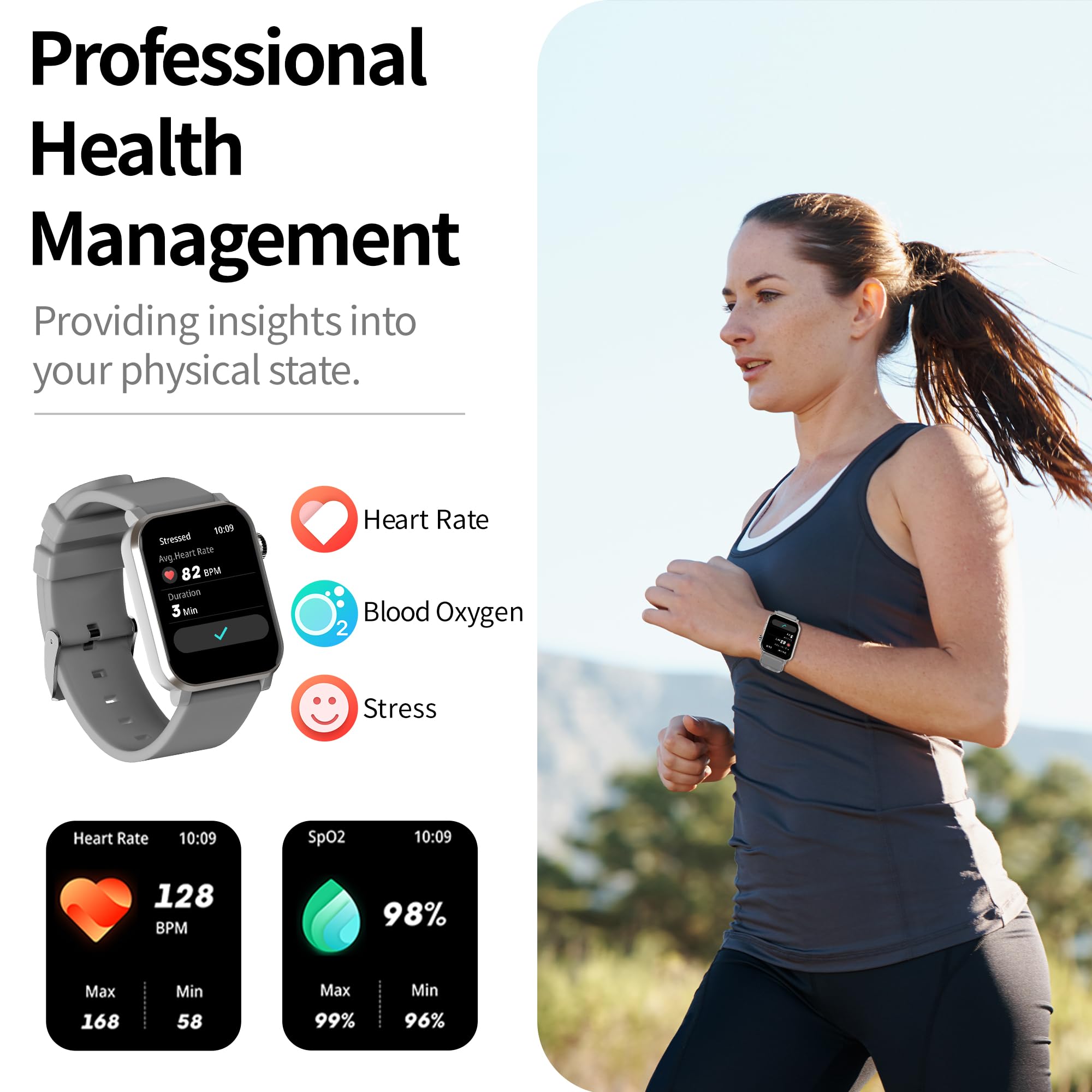 Ezon Smart Watch For Men Women (Answer/Make Call), 1.83 '' Hd Smartwatch Fitness Tracker Watch With Heart Rate/Sleep/Stress/Spo2