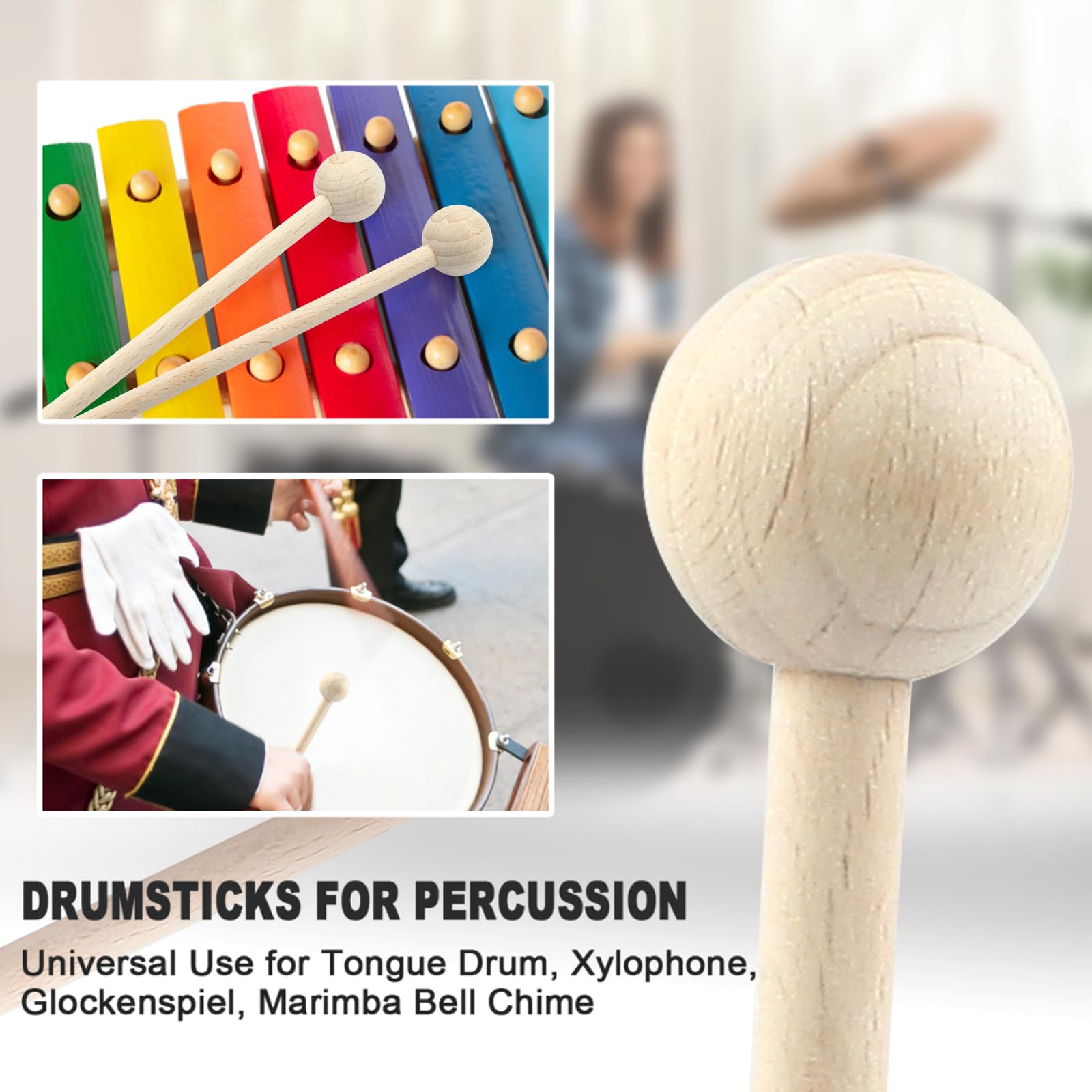 Luomorgo 2 Pcs Wood Xylophone Mallets, Glockenspiel Mallets Bell Mallets Percussion, 8 Inch Drumsticks For Bell, Chime, Tongue D
