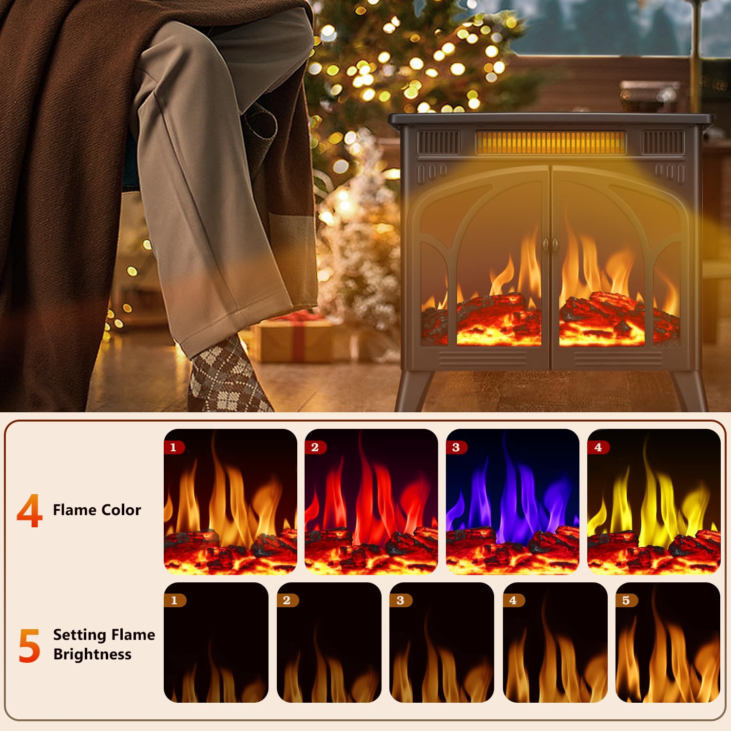 R.W.Flame Electric Fireplace Heater 25 With Remote Control, Cathedral Stylish, Different Flame Effects And Log Set Colors, Adjus