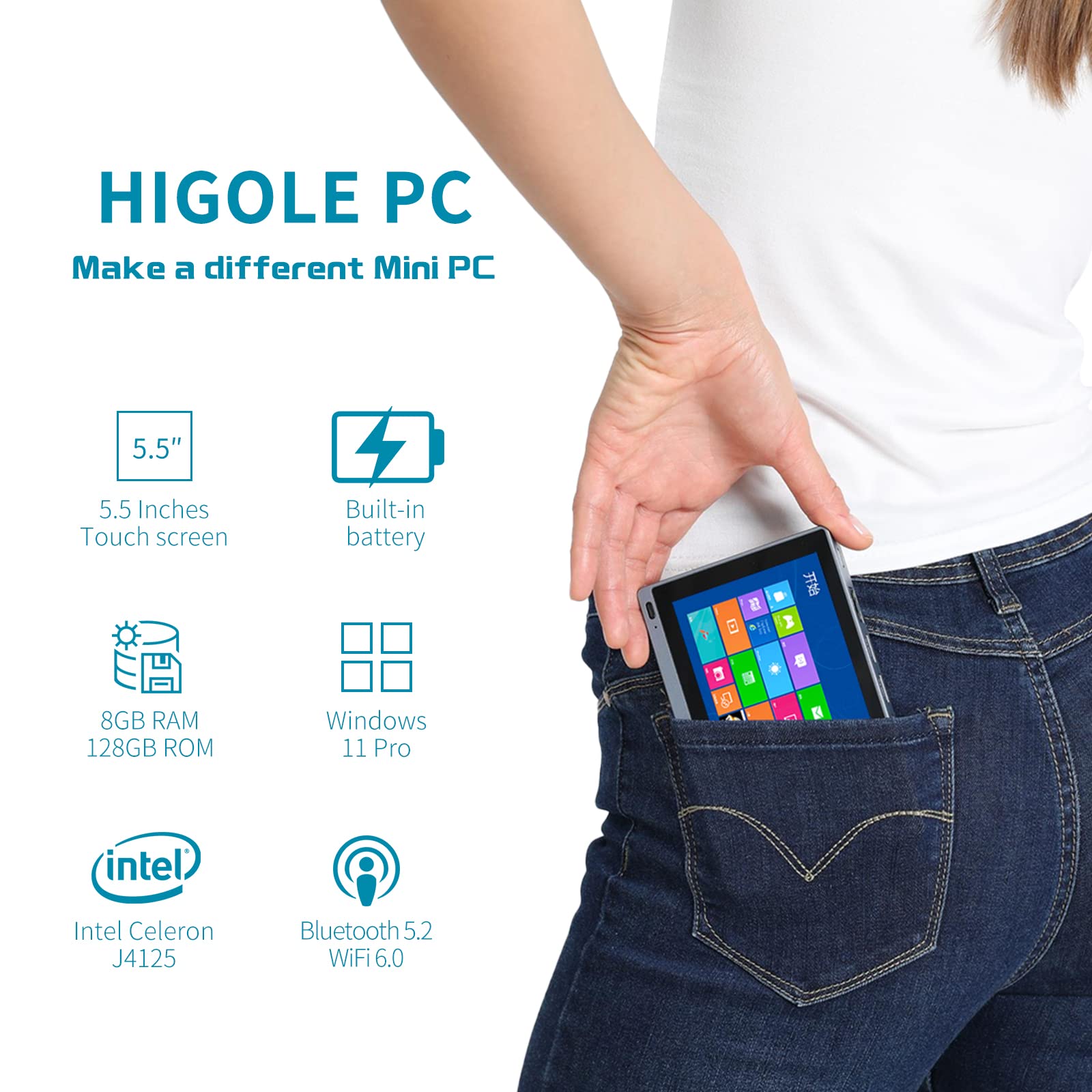 Higolepc Mini Pc Win 11 Pro, Celeron J4125 Mini Computer, 8Gb Ddr4 128Gb Emmc Mini Desktop Computer With Ips Screen, Wifi 5.0, B