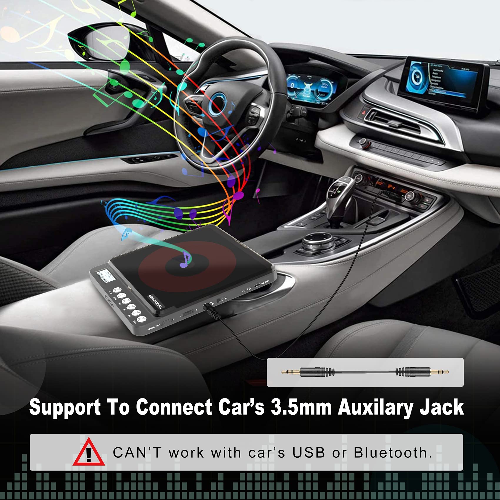 Portable Cd Player With Built In Speakers, Monodeal Rechargeable Cd Player For Car And Personal Use, Small Anti Skip Cd Player W