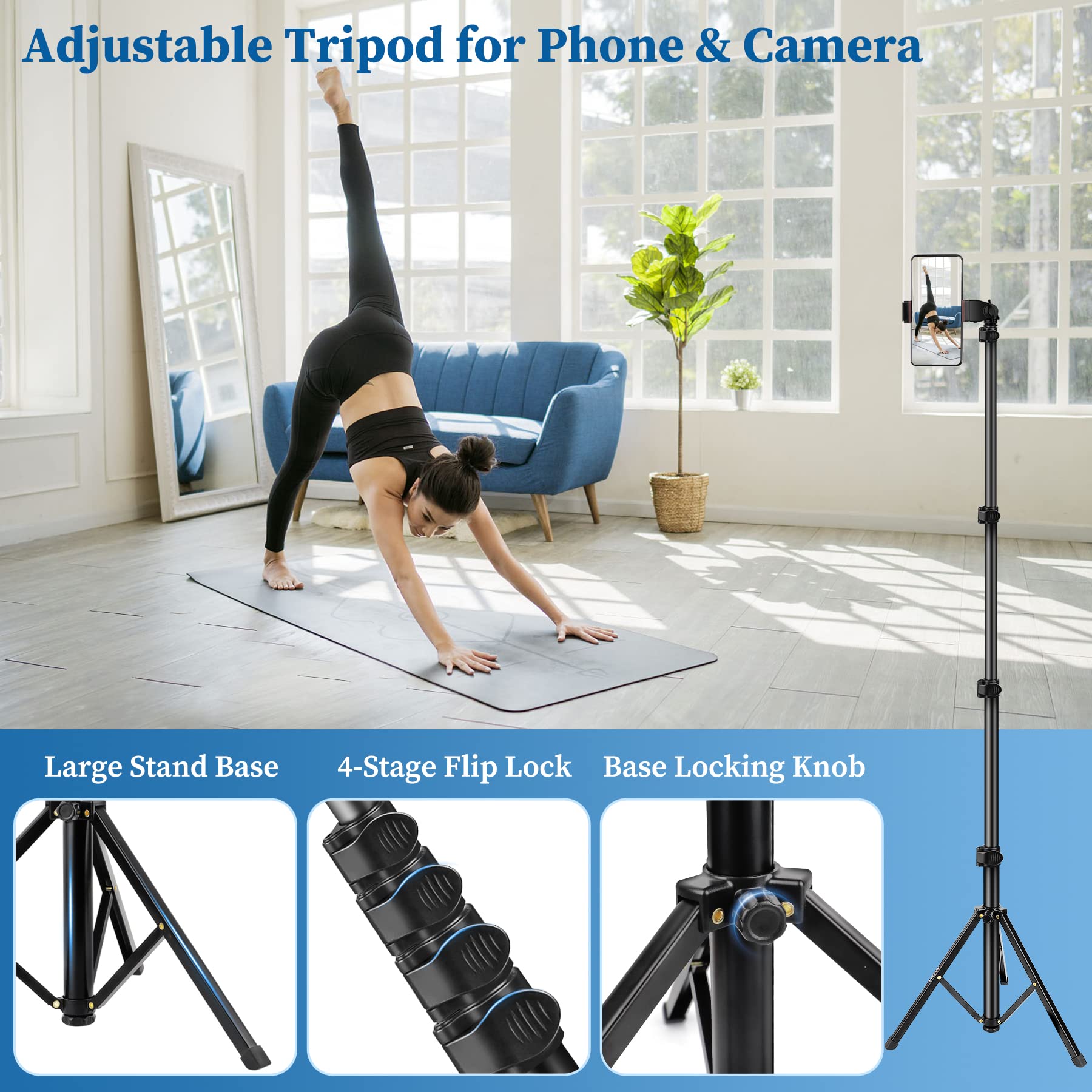 Nineigh Phone Tripod, 70' Selfie Stick Tripod Stand Cell Phone Tripods With Remote Phone Holder Carry Bag, Aluminum Alloy Selfie Stick Tripods, Compatible With Iphone Samsung Gopro Smartphone