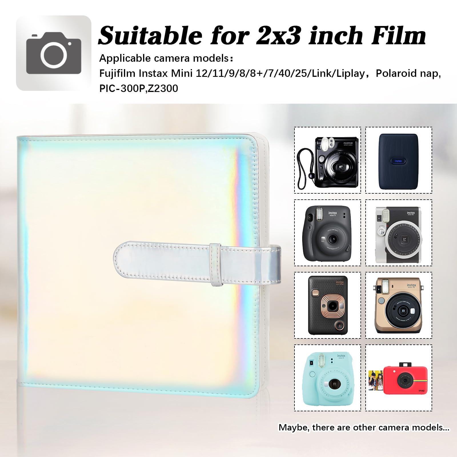 360 Pockets Photo Album For Fujifilm Instax Mini 12 11 9 8+ 8 99 40 Evo Instant Camera, For Polaroid Snap/Pic 300/Z2300/ Socialm