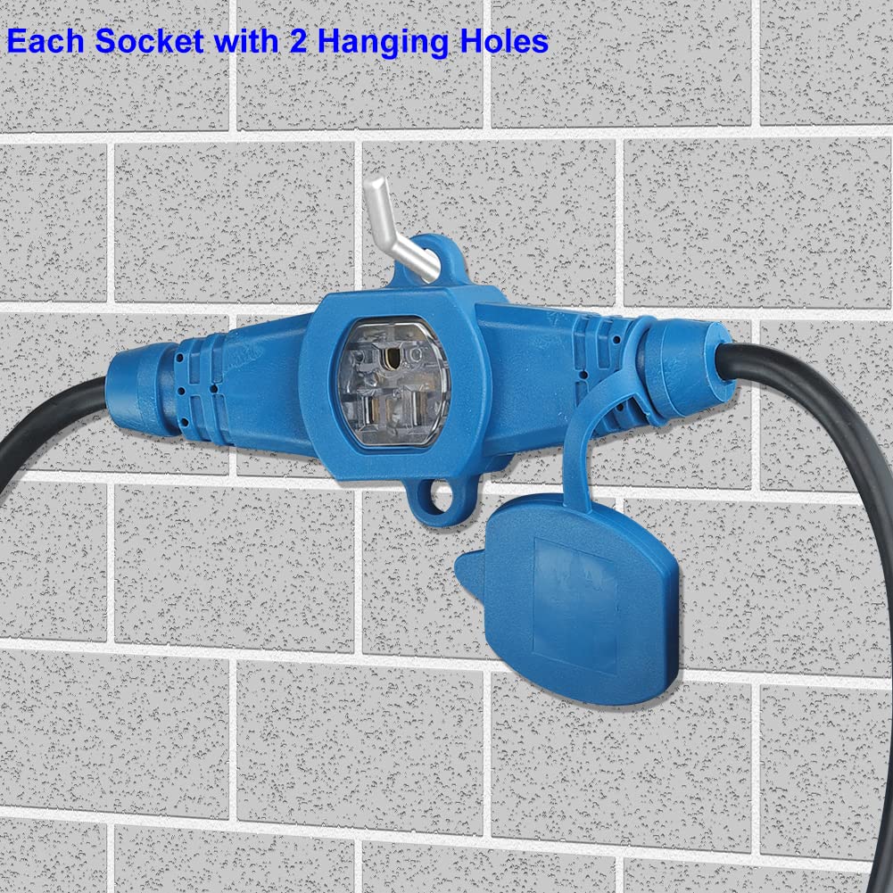 30 Feet Multi Outlet Extension Cord 12 Gauge,7 Nema 5 15R Evenly Spaced Outlets With Blue Indicators,Male Plug To Female Connect