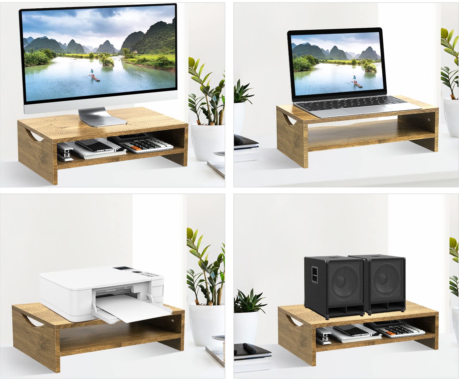 Zimilar Monitor Stand Riser, 2 Tiers Laptop Computer Monitor Riser For Pc Screen, Imac, Desktop Wooden Screen Monitor Stand Rise
