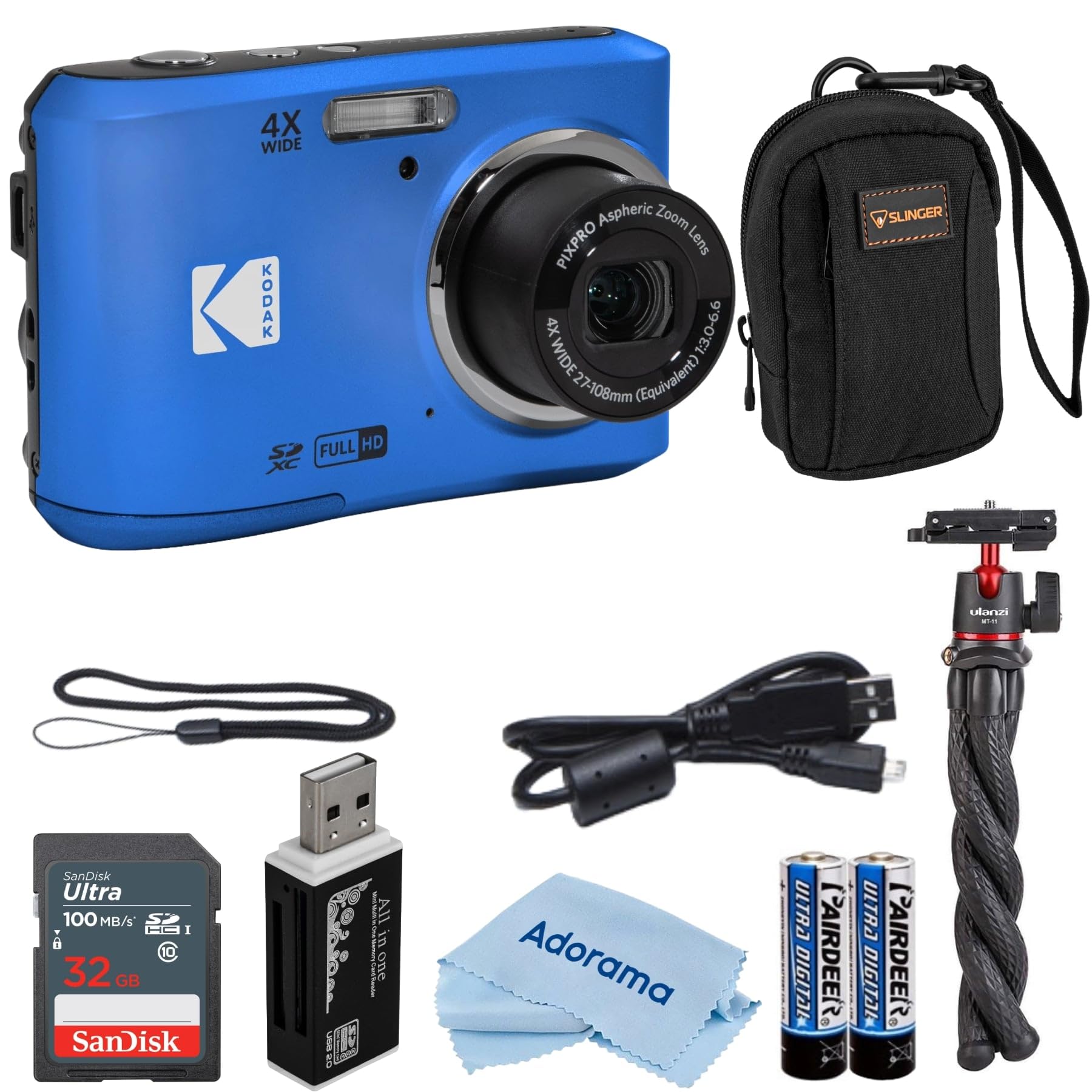 Kodak PIXPRO FZ45 Friendly Zoom 16MP Full HD Digital Camera, Bundle with 32GB Memory Card and Camera Bag, Flexible Tripod, and C