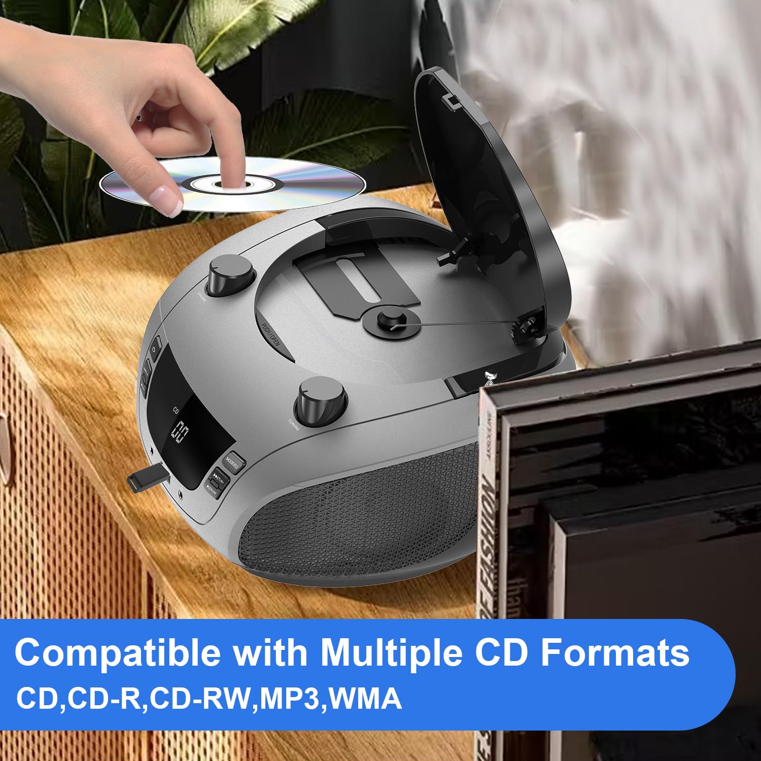 Lonpoo Radios Portable Am Fm, Portable Cd Player Compatible Cd R/Rw/Wma And Mp3, Cd Radio With Bluetooth 5.3, Boombox Cd Player With Speakers, Usb Player, Ac/Battery Powered Cd Players For Home