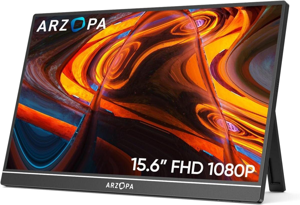 Arzopa Portable Monitor 15.6'' Fhd 1080P - Ultra-Slim Portable Laptop Monitor With Kickstand - Ips Display For Pc, Mac, Phone, X