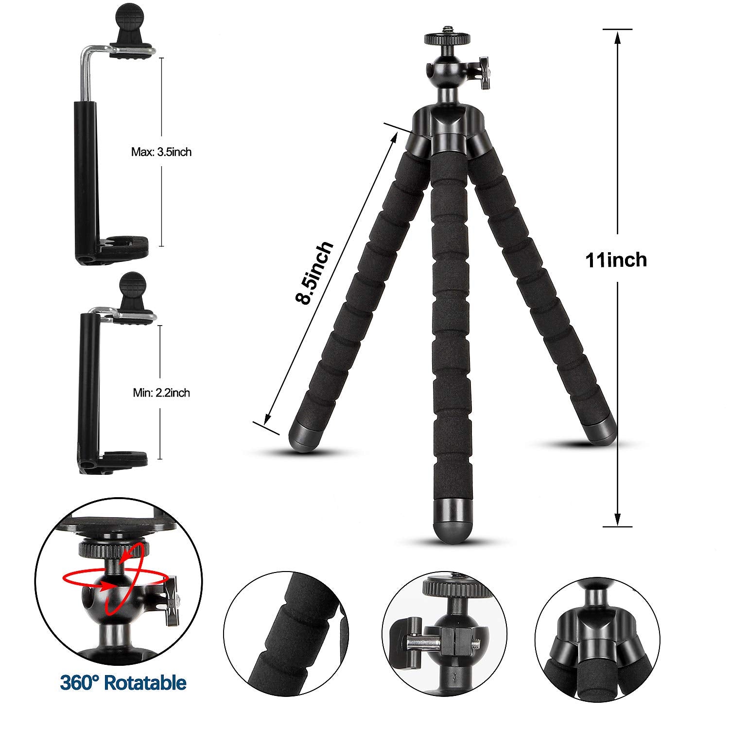 Phone Tripod,Portable And Flexible Adjustable Cell Phone Stand Holder With Remote And Universal Clip For Iphone Android Phone Co