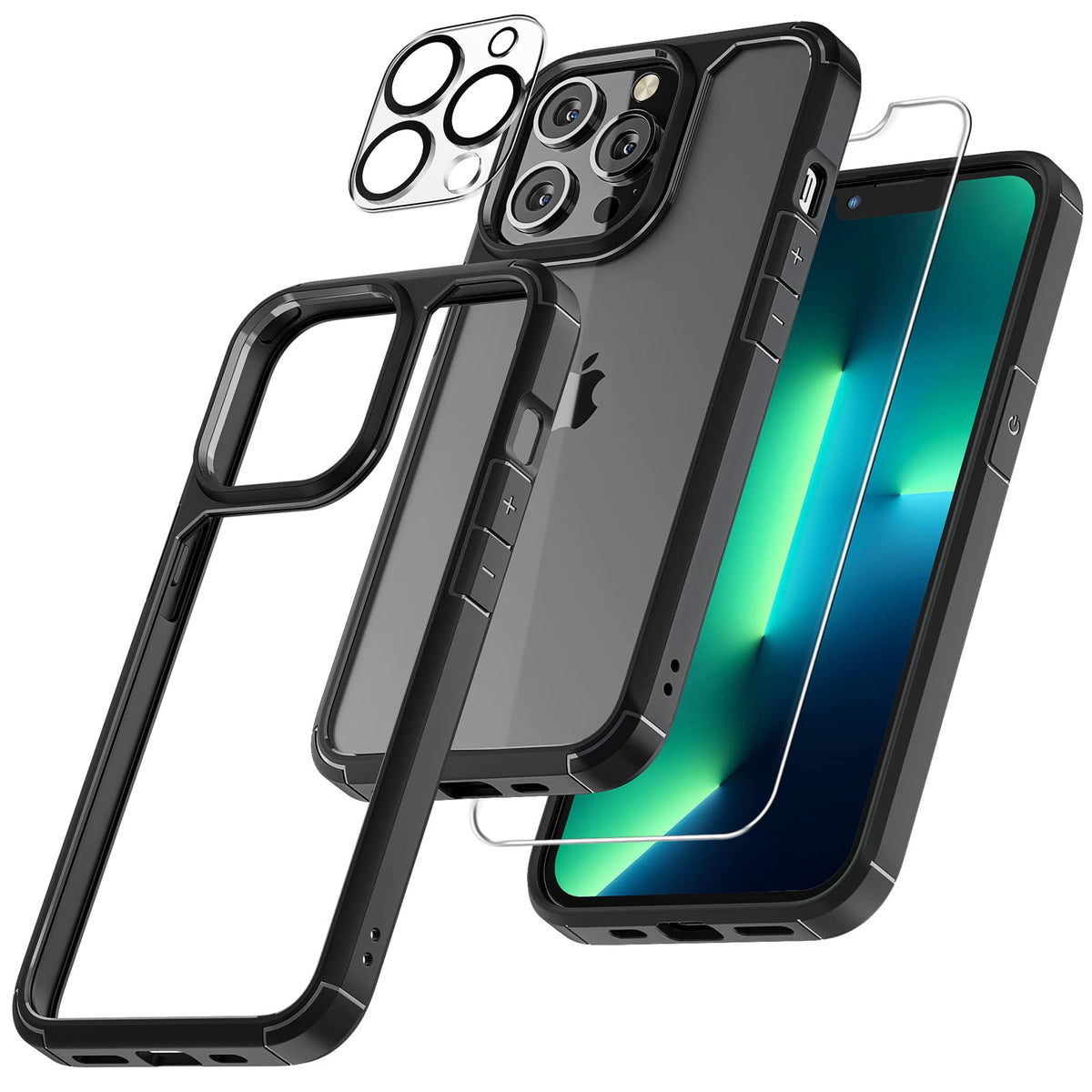 Tauri 3 In 1 For Iphone 13 Pro Max Case Black, [Military-Grade Drop Protection] Slim Shockproof Phone Lanyard Case 6.7 Inch