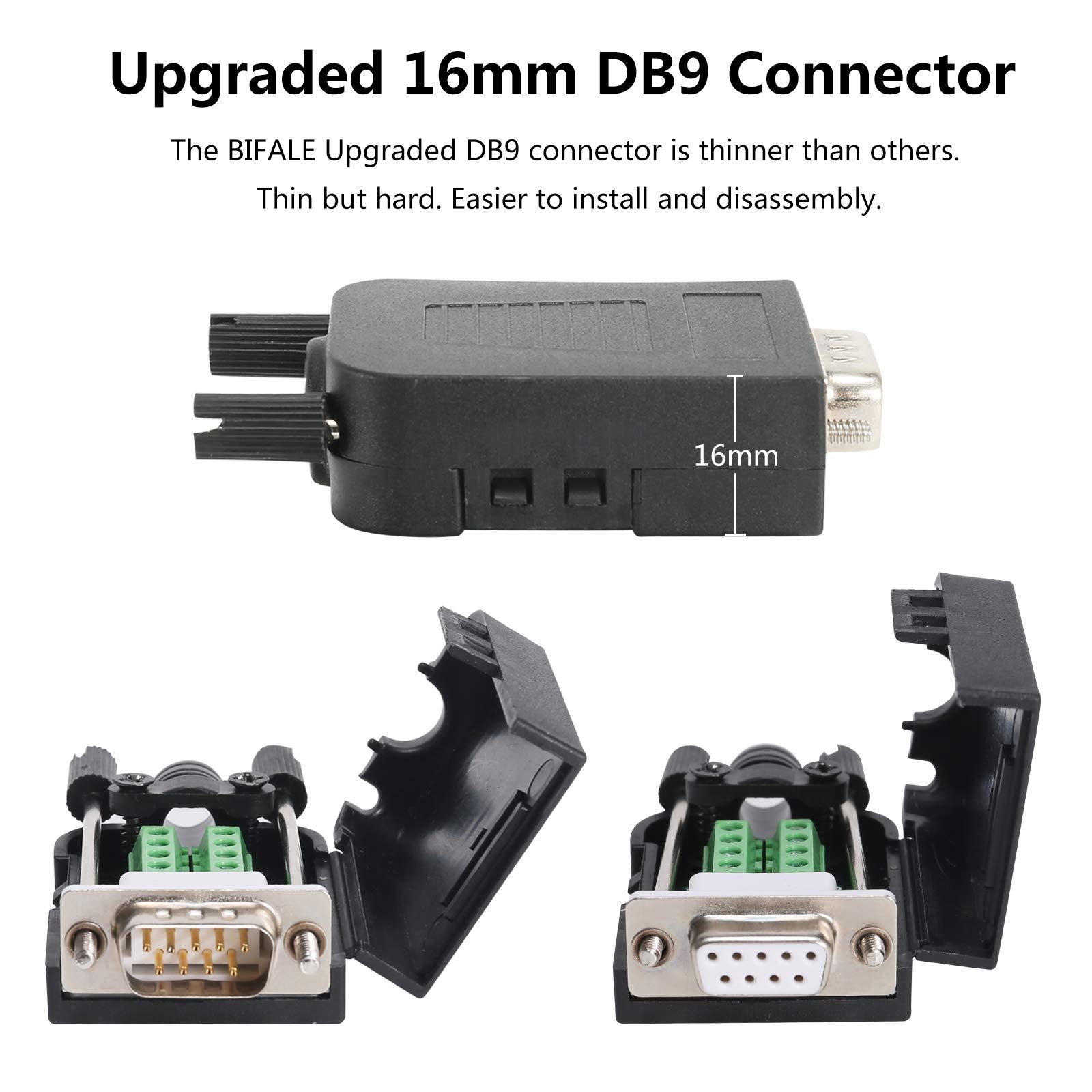 Bifale Db9 Breakout Connector (4 Male), Db9 Solderless Connector Rs232 D Sub Serial Adapters 16Mm Thinner 9 Pin Port Terminal Br