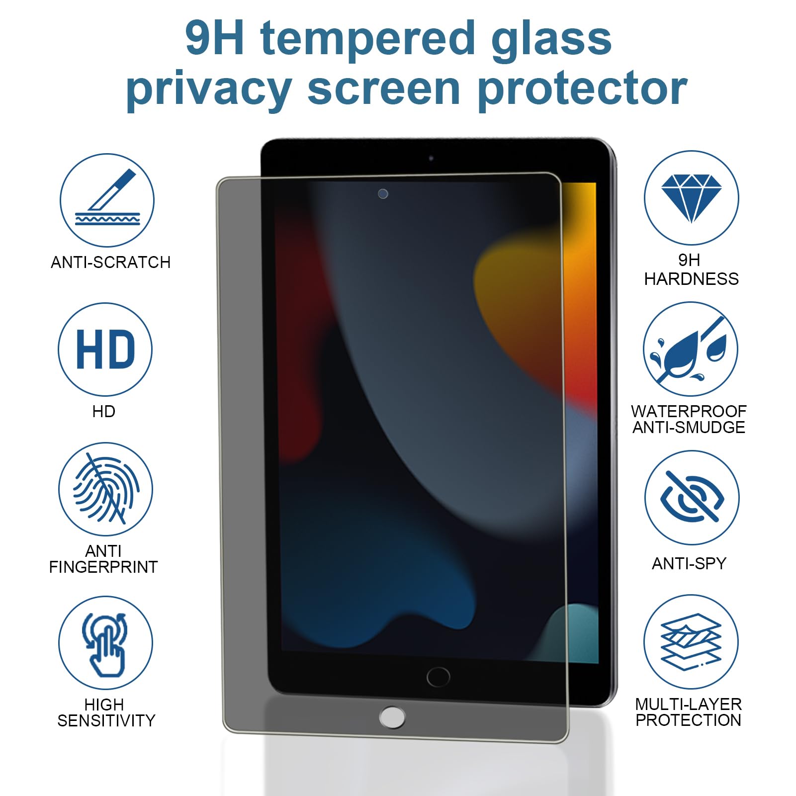 Lapocover Privacy Screen Protector For Ipad 10.2 Tablet 9Th/8Th/7Th 2021/2020/2019 Model, Tempered Glass Privacy Screen Protecto