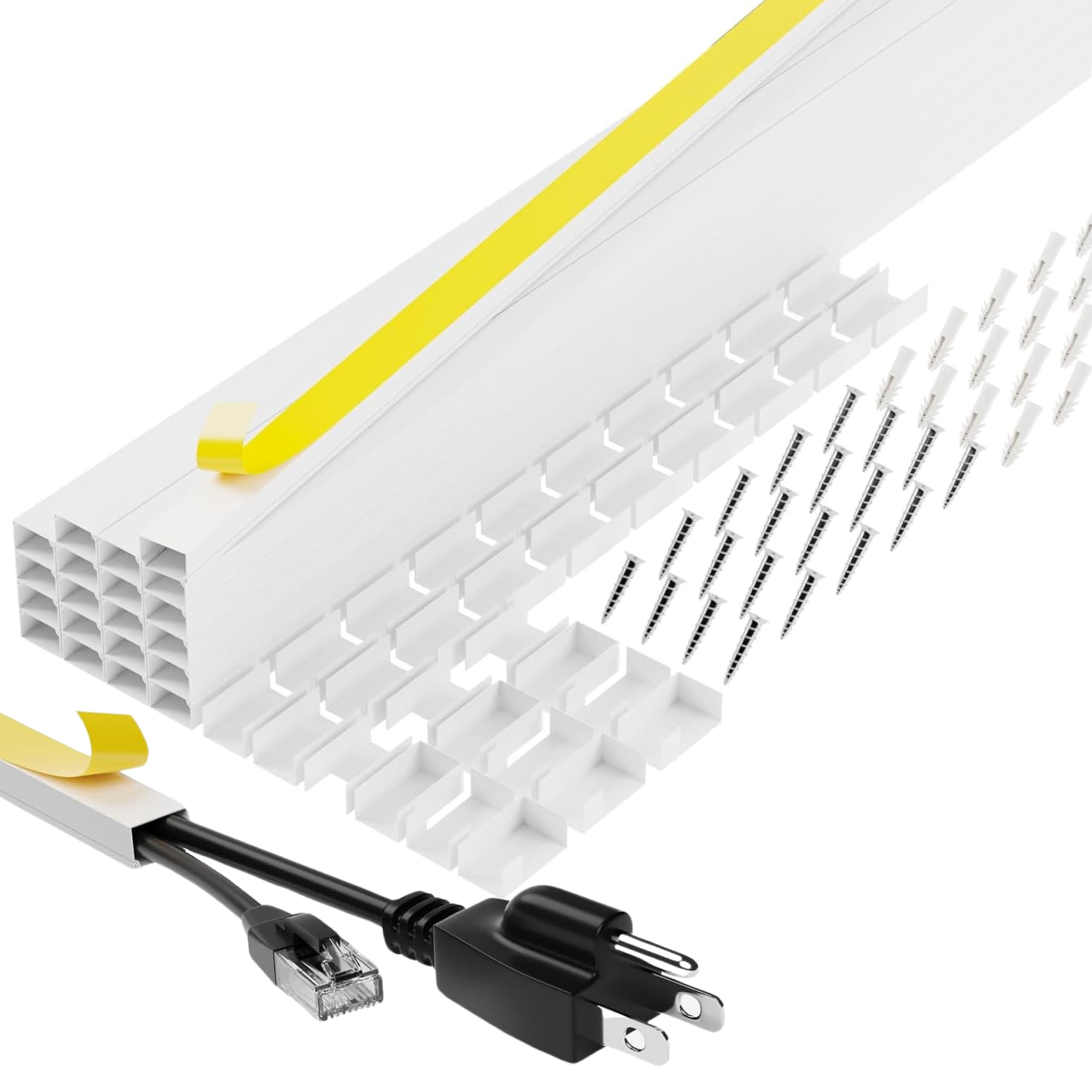 A+ Electric 315'' Cord Cover And 24 Pcs Fittings For Max 2 Cables Cable Raceway Cable Concealer Cord Management Kit Wire Cord Hi