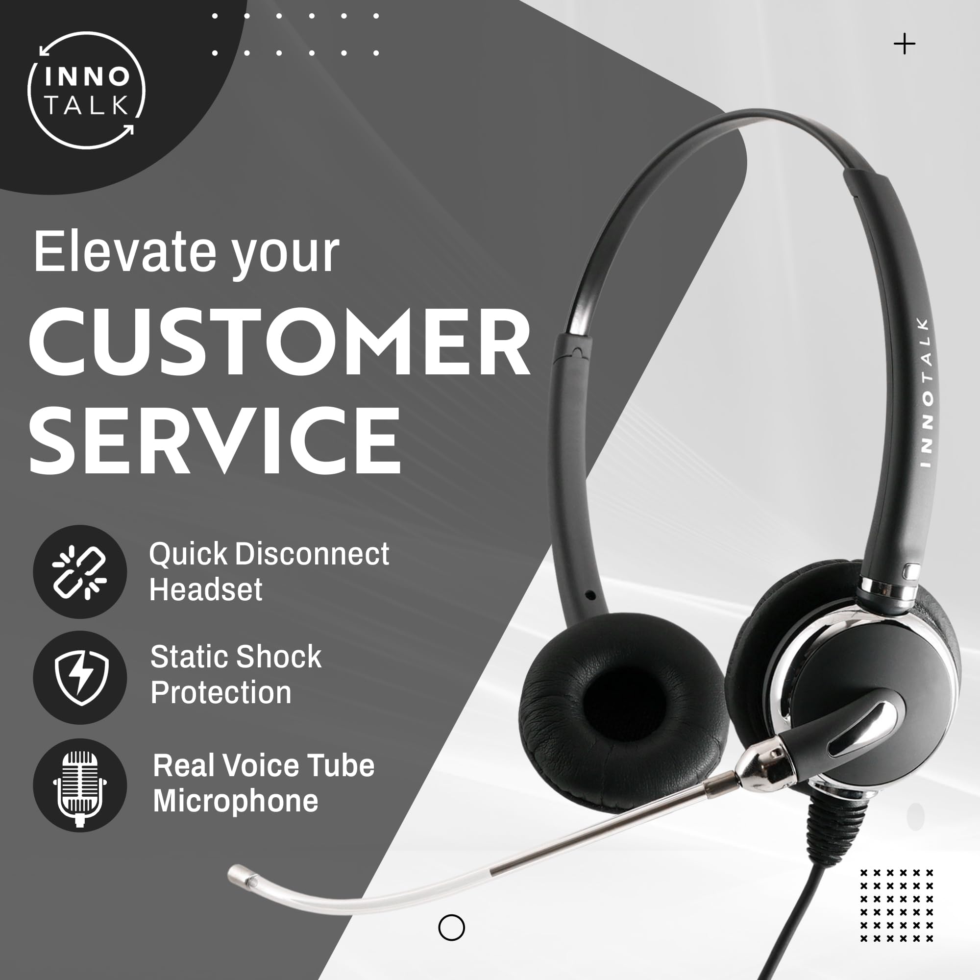 Innotalk   Rj9 Headset, Pro Voice Tube Binaural Office Phone Headset & Qd Pigtail Adapter, Call Center Phone Durable Headset For