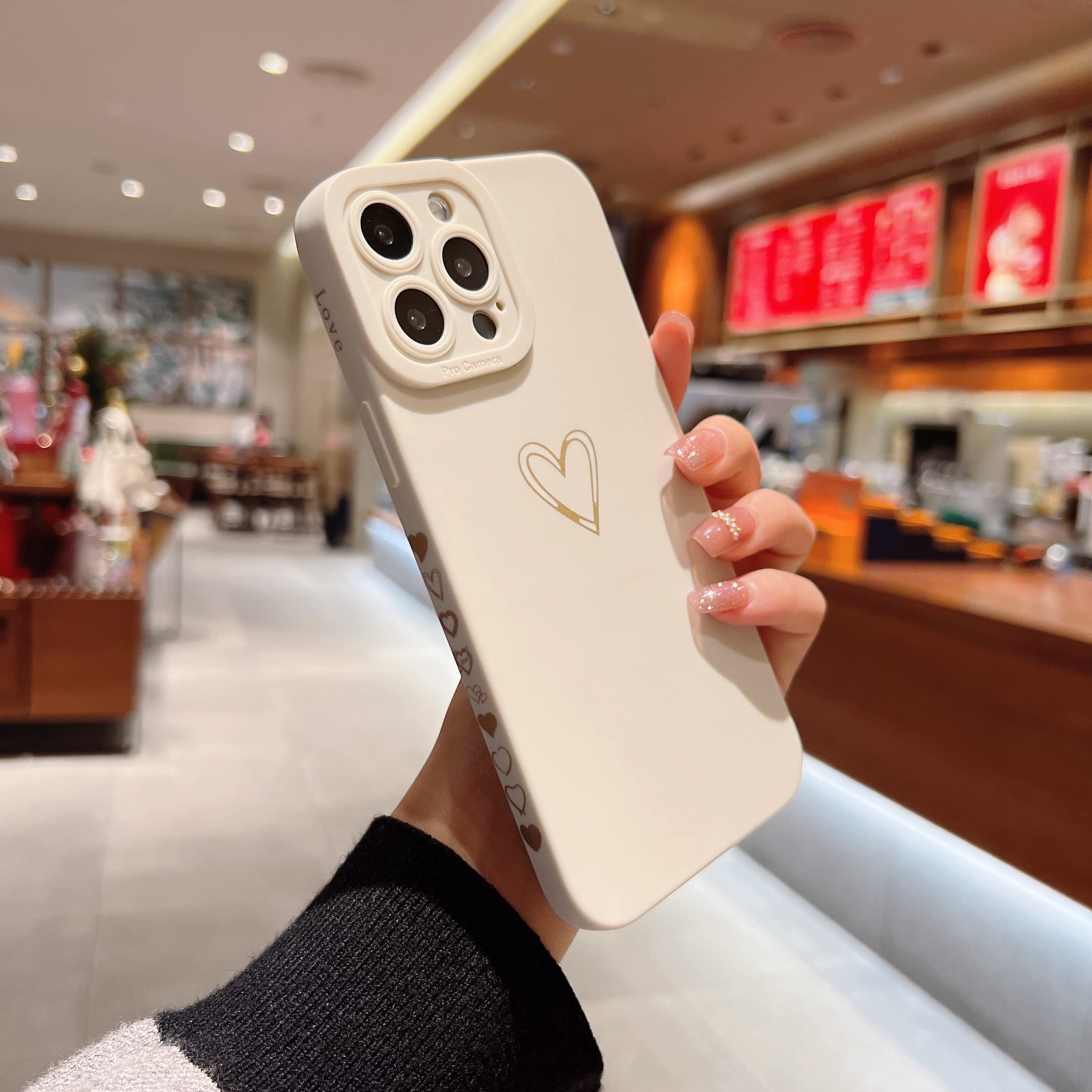 Qokey iPhone 11 Pro 5.8" Love Heart Soft TPU Shockproof Anti-Fall Lens Phone Case White QM083-11P-10