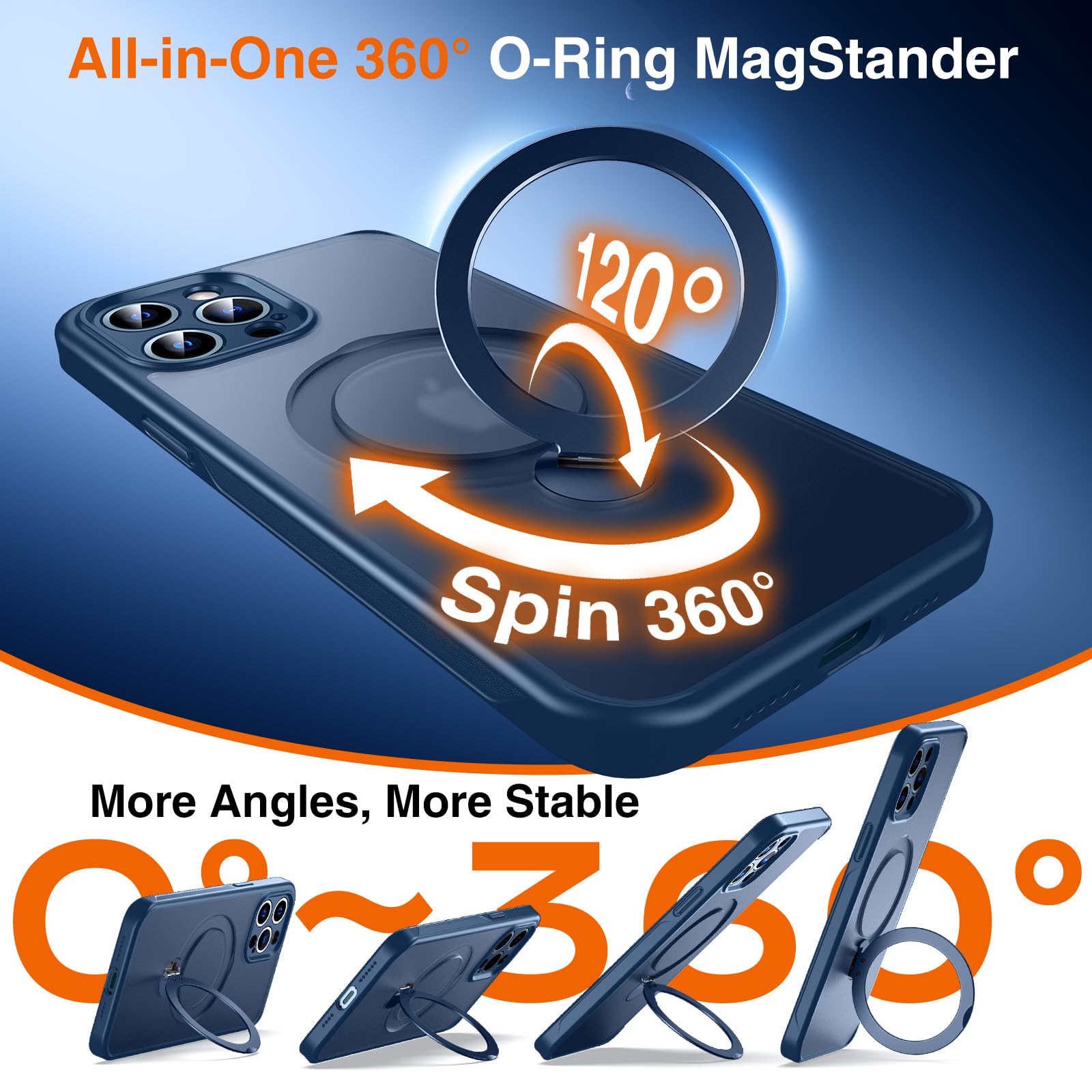 Chicfun 360 O-Ring Magstander For Iphone 12 Pro Max Case With Magnetic Kickstand Ring Holder [Compatible With Magsafe][360Rotate