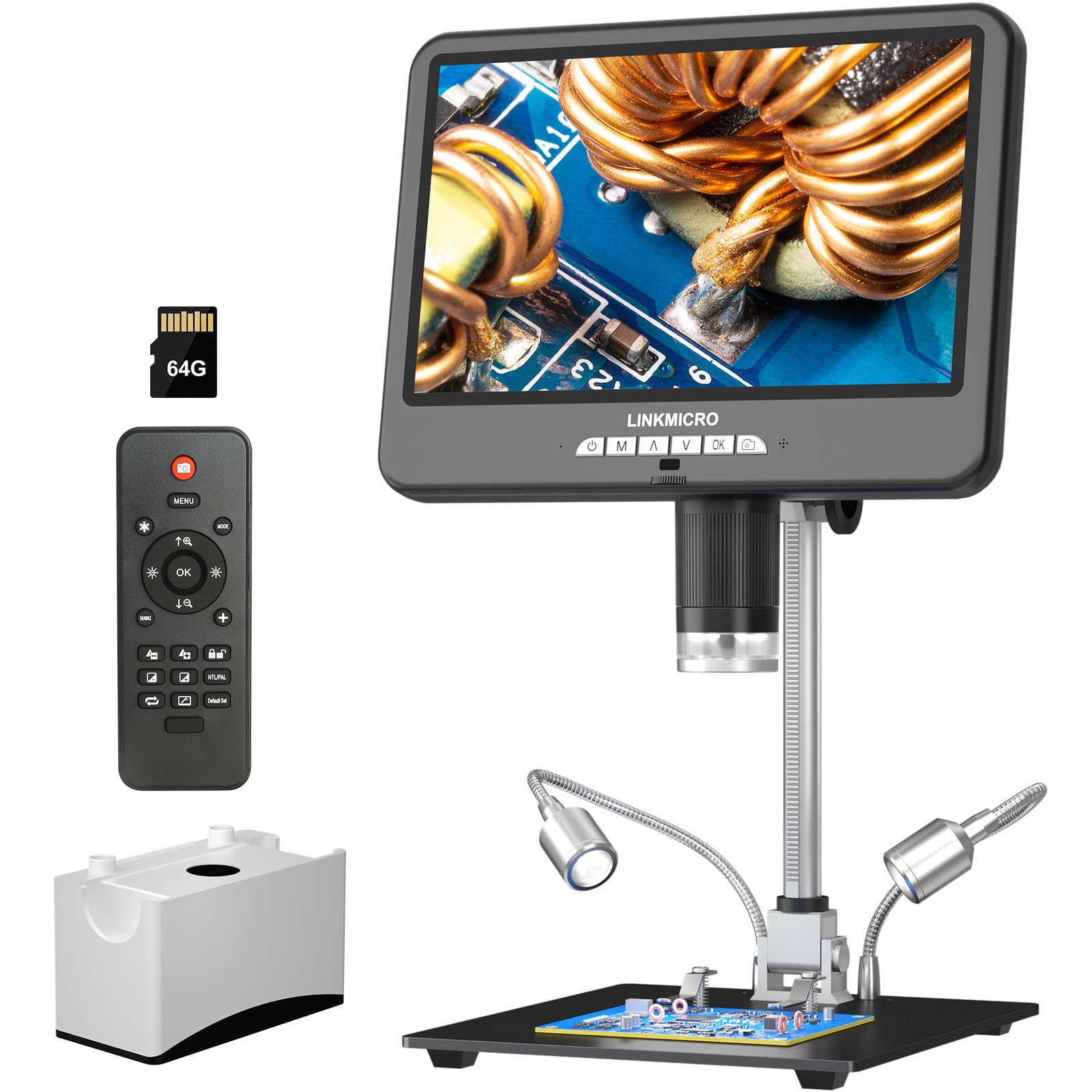 Linkmicro Lm210S 10.1'' 4K 60Fps Digital Microscope Hdmi For Electronics Repair, 4K Microscope For Soldering With Microphone, Hd