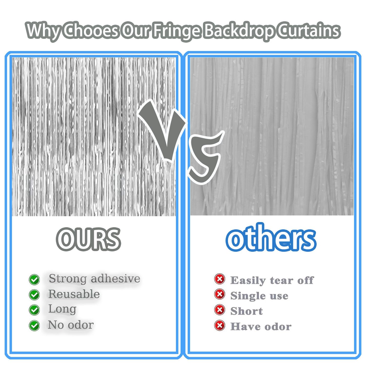 2 Pack Silver Metallic Tinsel Foil Fringe Curtains Party Photo Backdrop Party Streamers For Birthday,Graduation,New Year Eve Dec