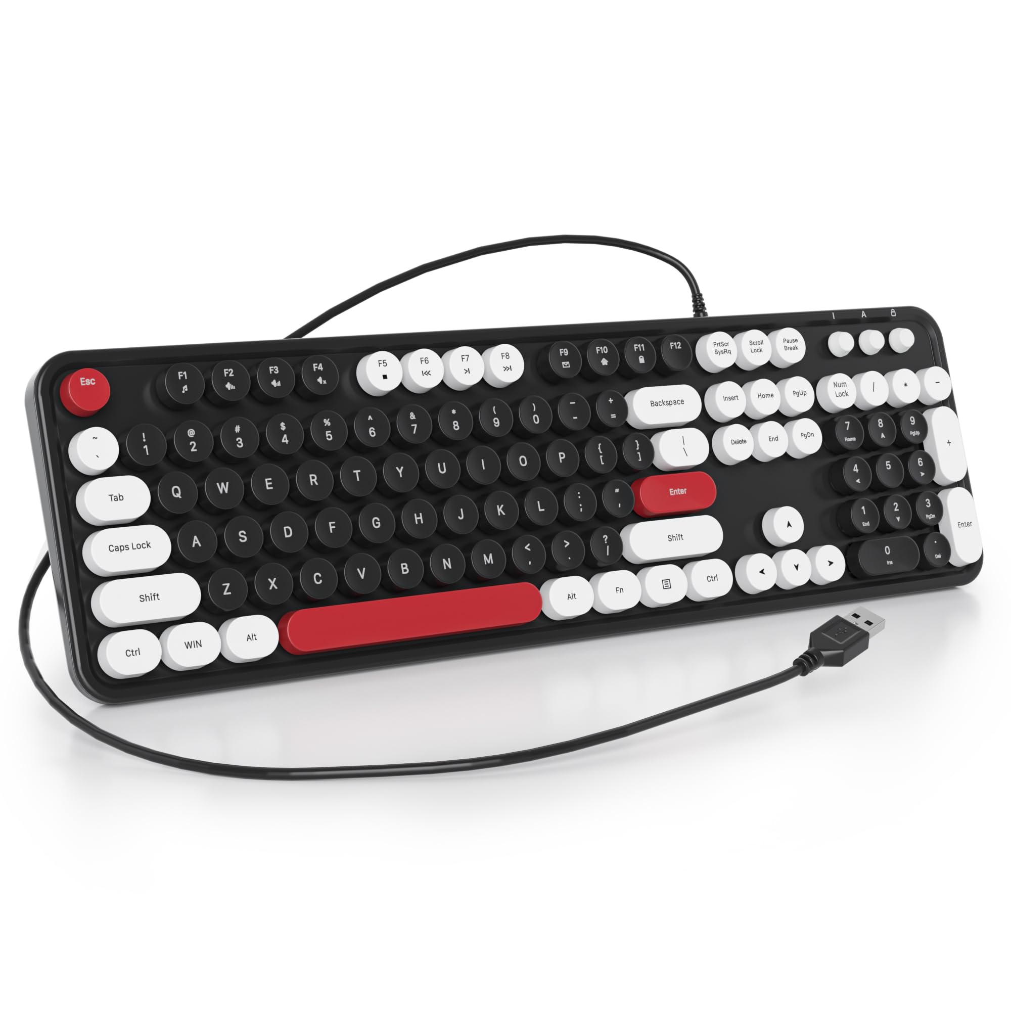 Ussixchare Wired Typewriter Keyboard Full Size Usb Keyboard Retro Computer Keyboard With Round Keycaps For Windows Laptop(Black)