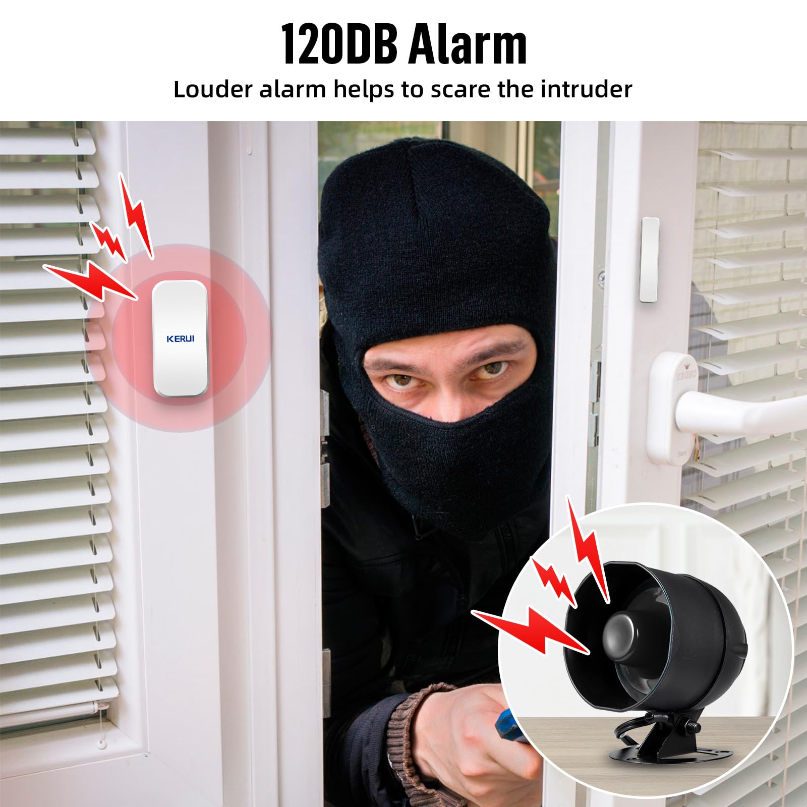 Kerui Indoor/Outdoor Security Alarm System Kit,Wireless Weatherproof Siren Horn With Remote Control And Door Contact Sensor Burg