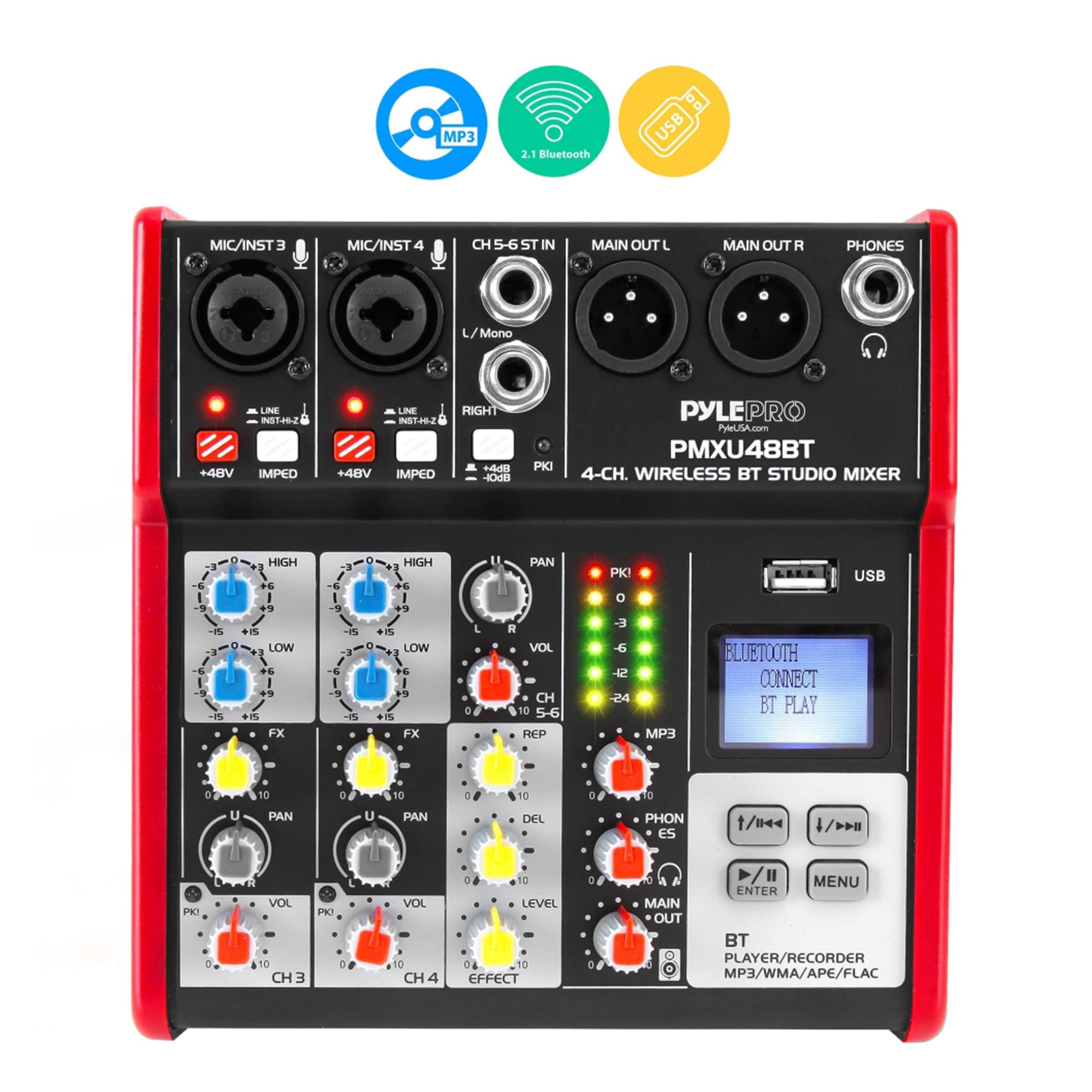 Pyle Studio Audio Sound Mixer Board - 4 Channel Bluetooth Compatible Professional Portable Digital Dj Mixing Console W/Usb Mixer