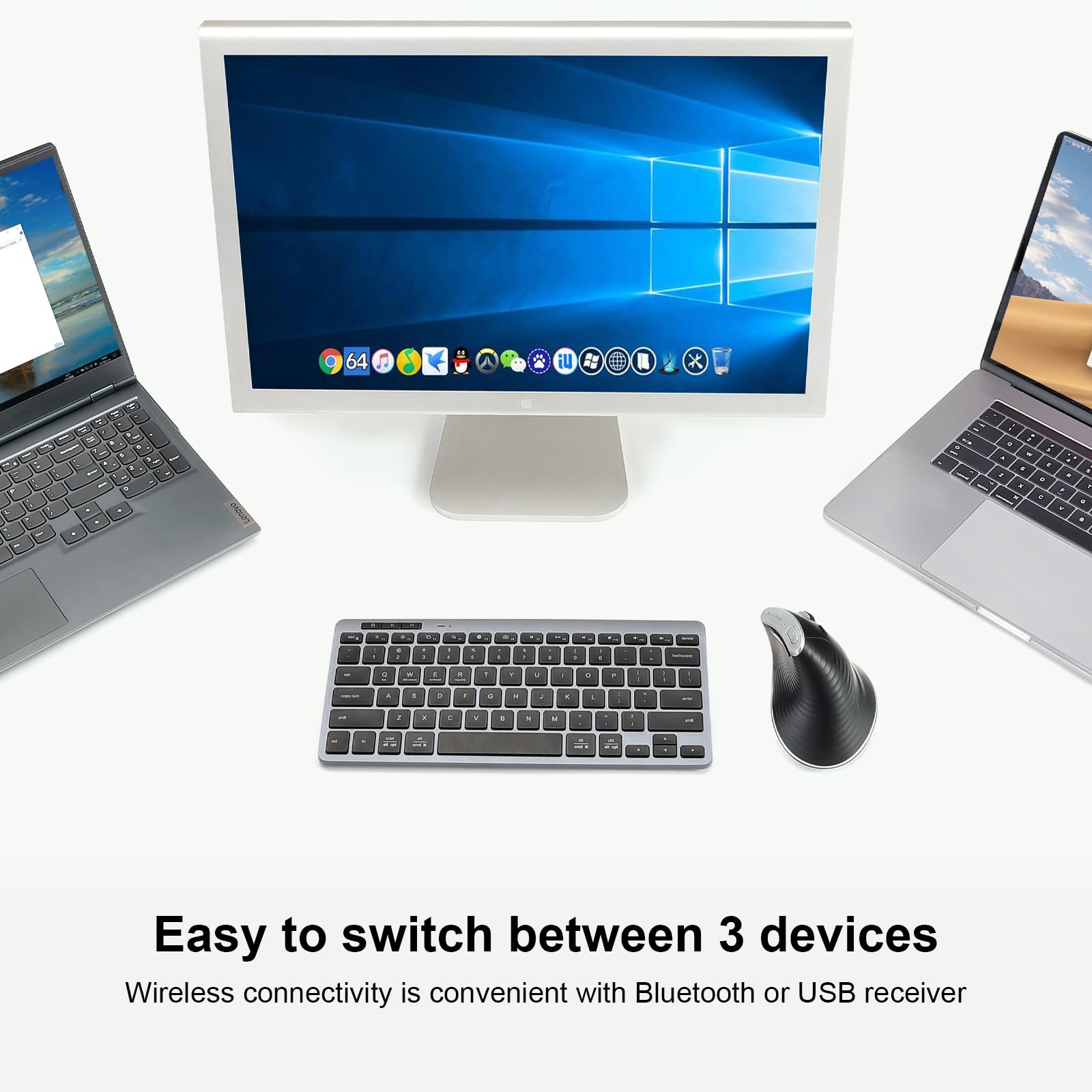 Bnnwa Wireless Vertical Ergonomic Mouse, Bluetooth & 2.4G Connectivity, 3 Dpi Settings, 7 Buttons   Ideal For Pc, Desktop, Lapto