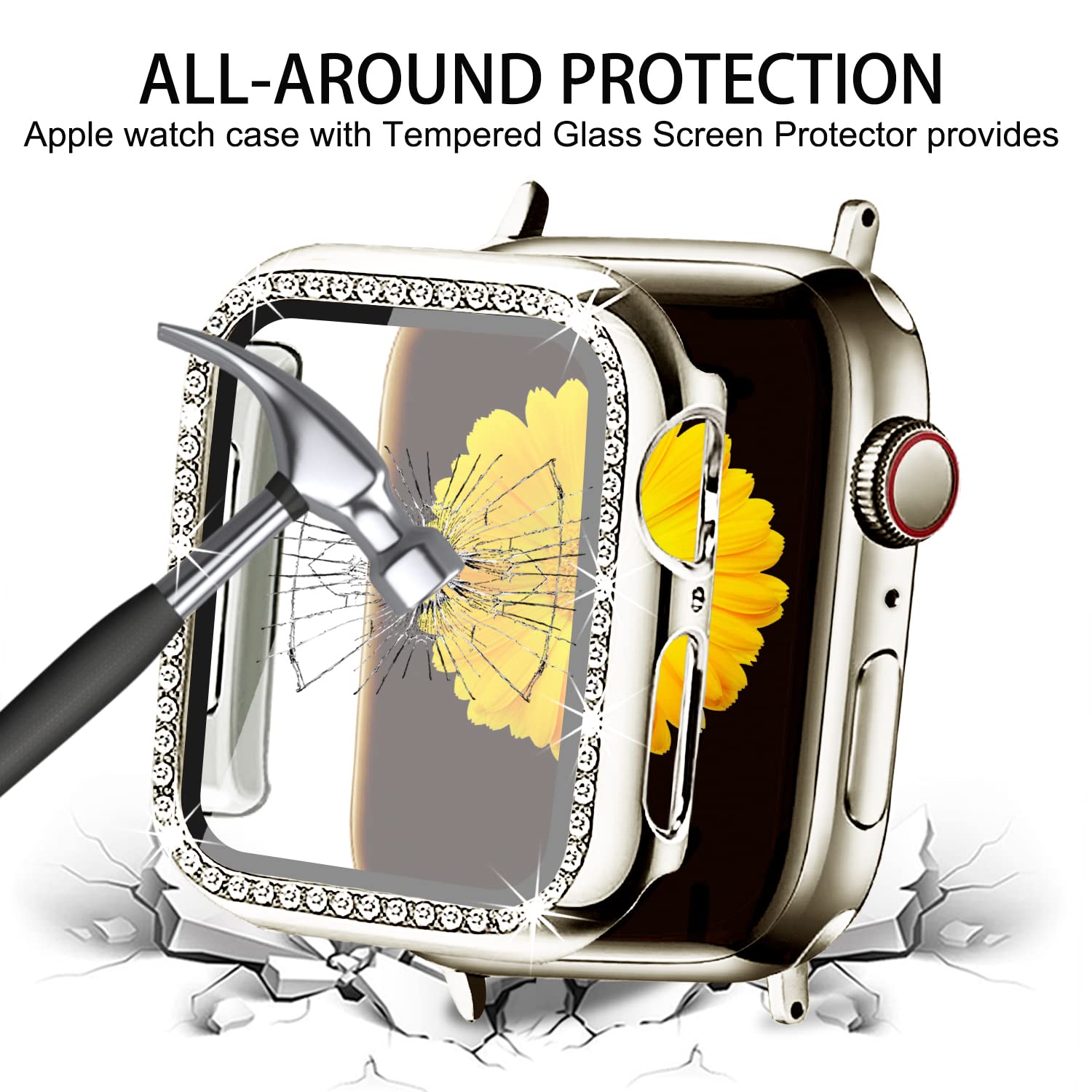 Mesime Compatible For Apple Watch Band With Screen Protector Case, Jewelry Replacement Bands 46Mm 45Mm 44Mm 42Mm 41Mm 40 Mm 38Mm