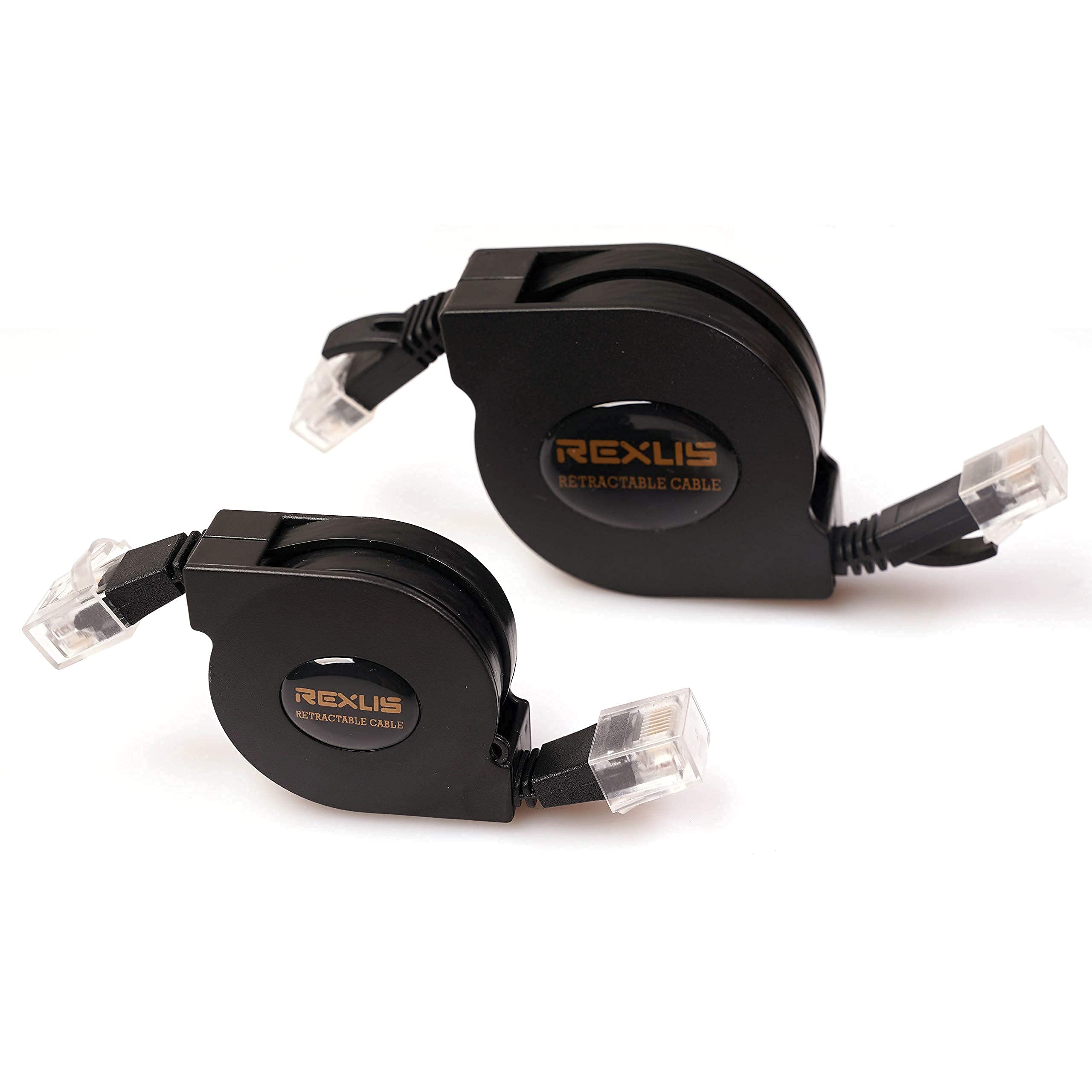 Rexus Retractable Cat 6 Flat Ethernet Network Cable 3.3 & 6.6 Ft Combination, 10 Gigabit High Speed Lan Wires Internet Patch Cab