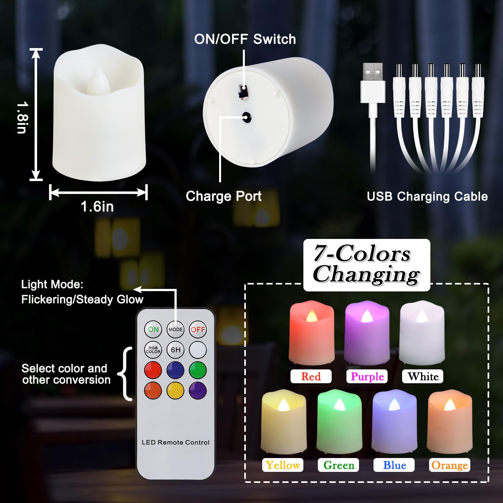 Freepower Rechargeable Color Changing Tea Lights Candles With Remote Battery Operated Flameless Votive Candles For Romantic,Fest