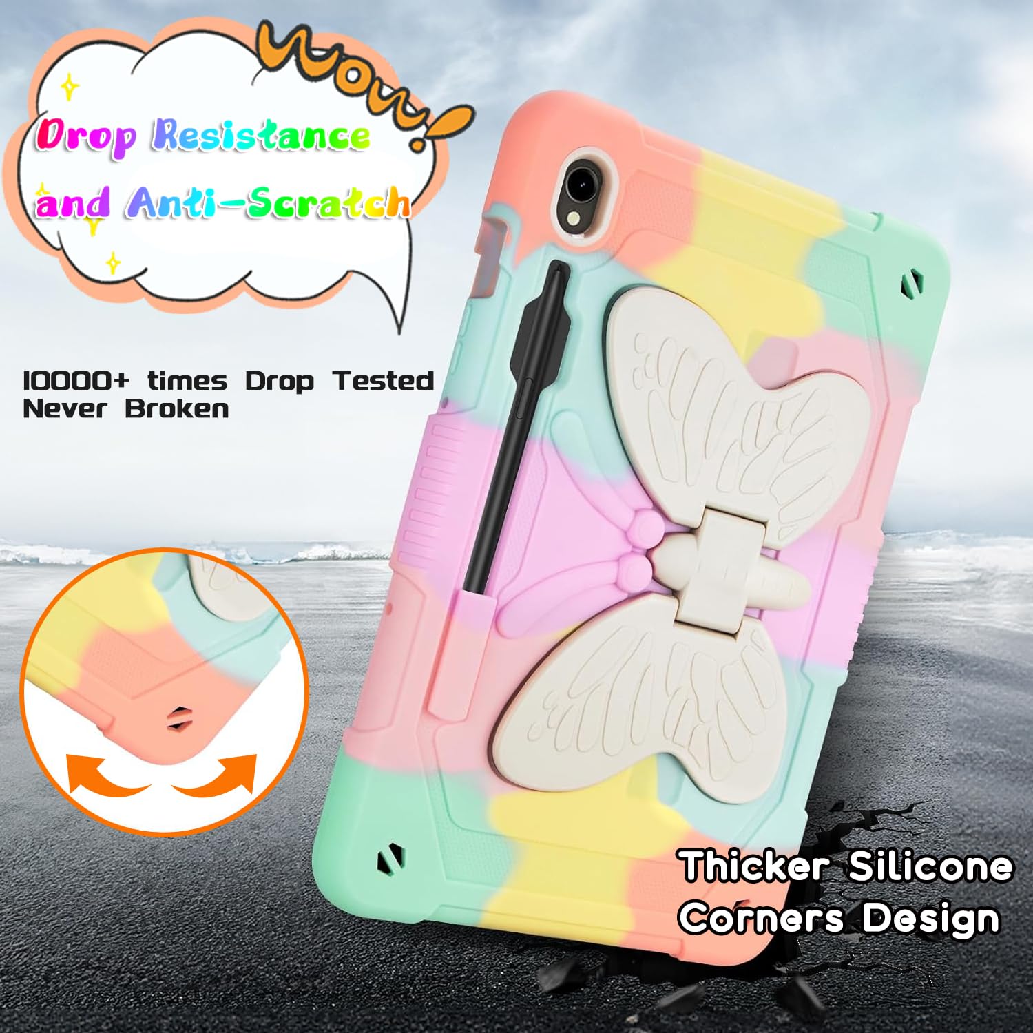 Dreamerx Case For Samsung Galaxy Tab S9 /S9 Fe 5G 2023  Shockproof Case W/Butterfly Kickstand Shoulder Strap Pen Holder  Multi V