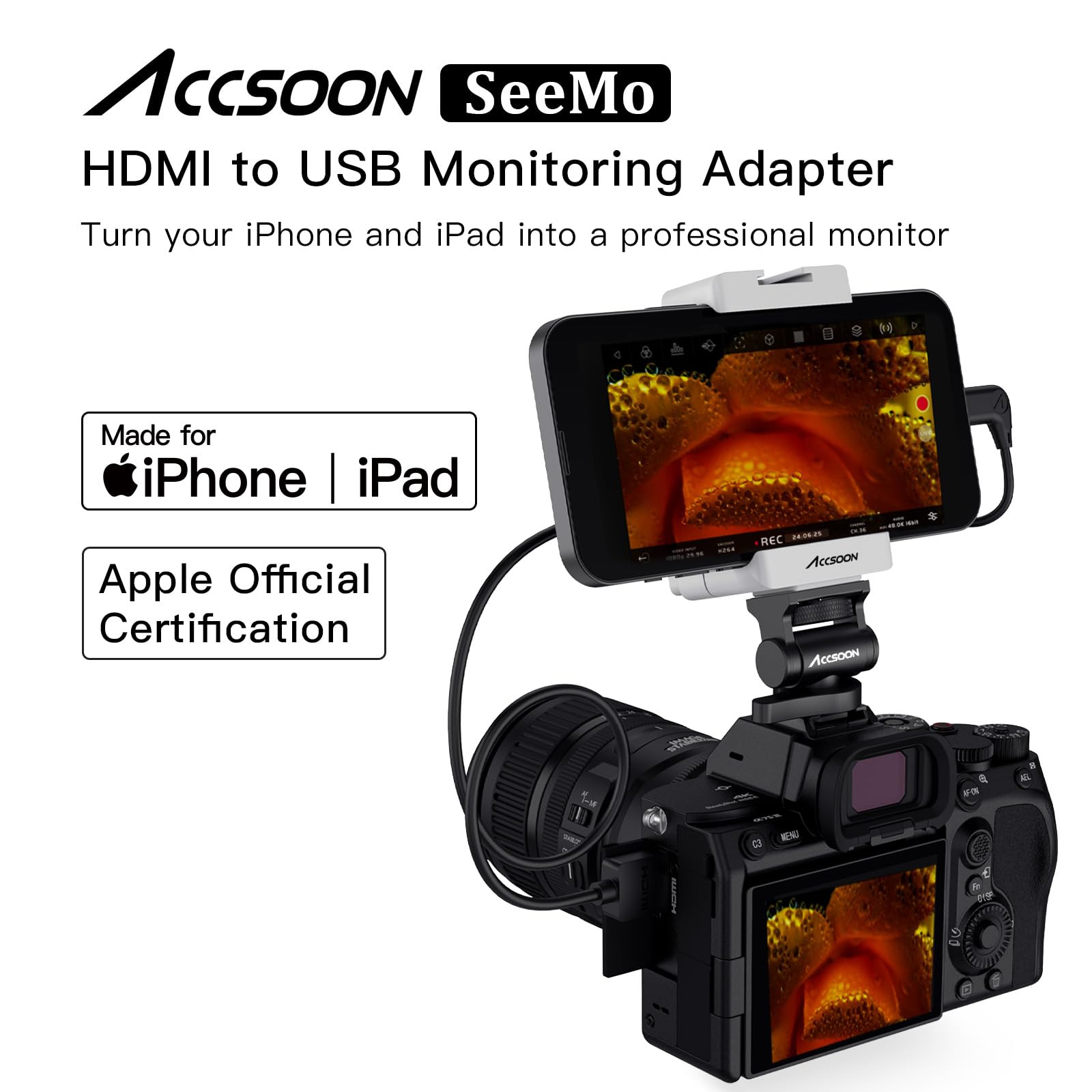 Accsoon Seemo Hdmi To Usb C Video Capture Adapter For Iphone And Ipad,Support 1080P 60Fps Video & Real-Time Monitoring/Streaming