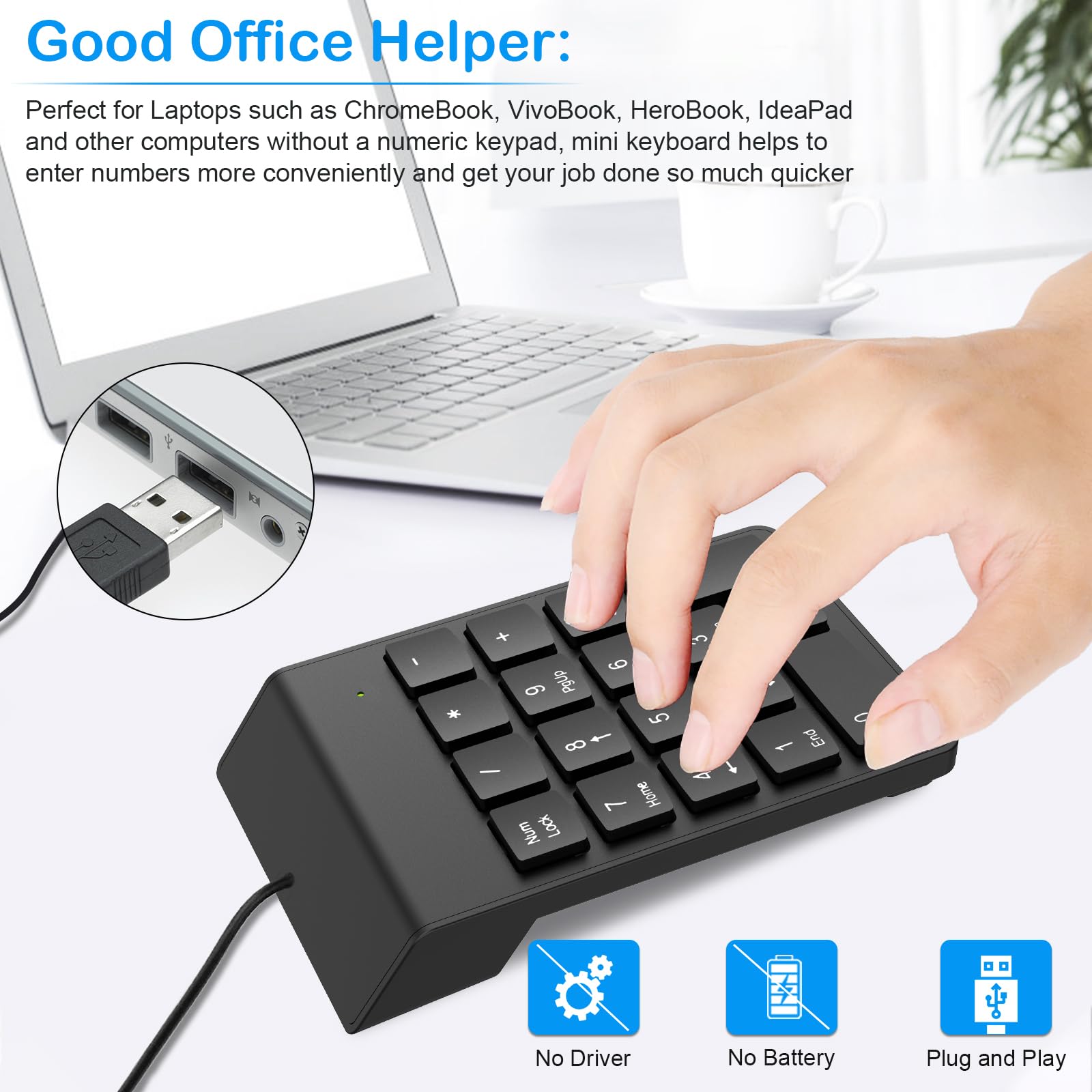 Usb Numeric Keypad Numpad Portable Slim Mini 10 Key Number Pad Keyboard For Laptop Desktop Computer Pc, Compatible With Chromebo