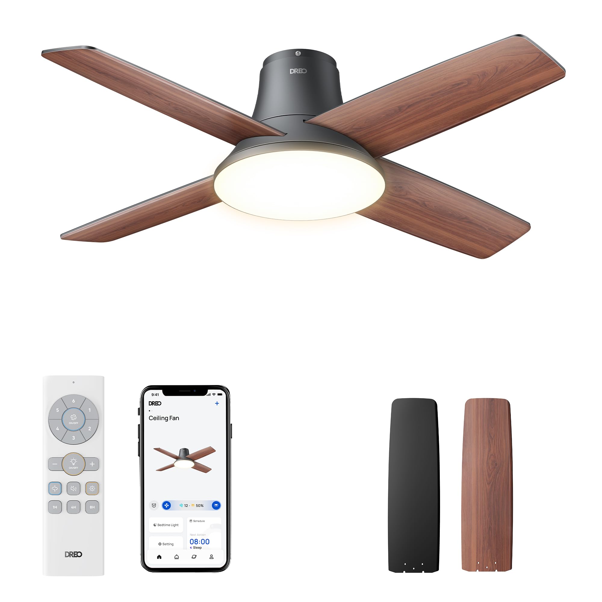 Dreo Ceiling Fans With Lights, 12 Speeds & 3 Fan Modes, Quiet Dc Motor, Low Profile Easy To Install, Flush Mount Smart Ceiling F