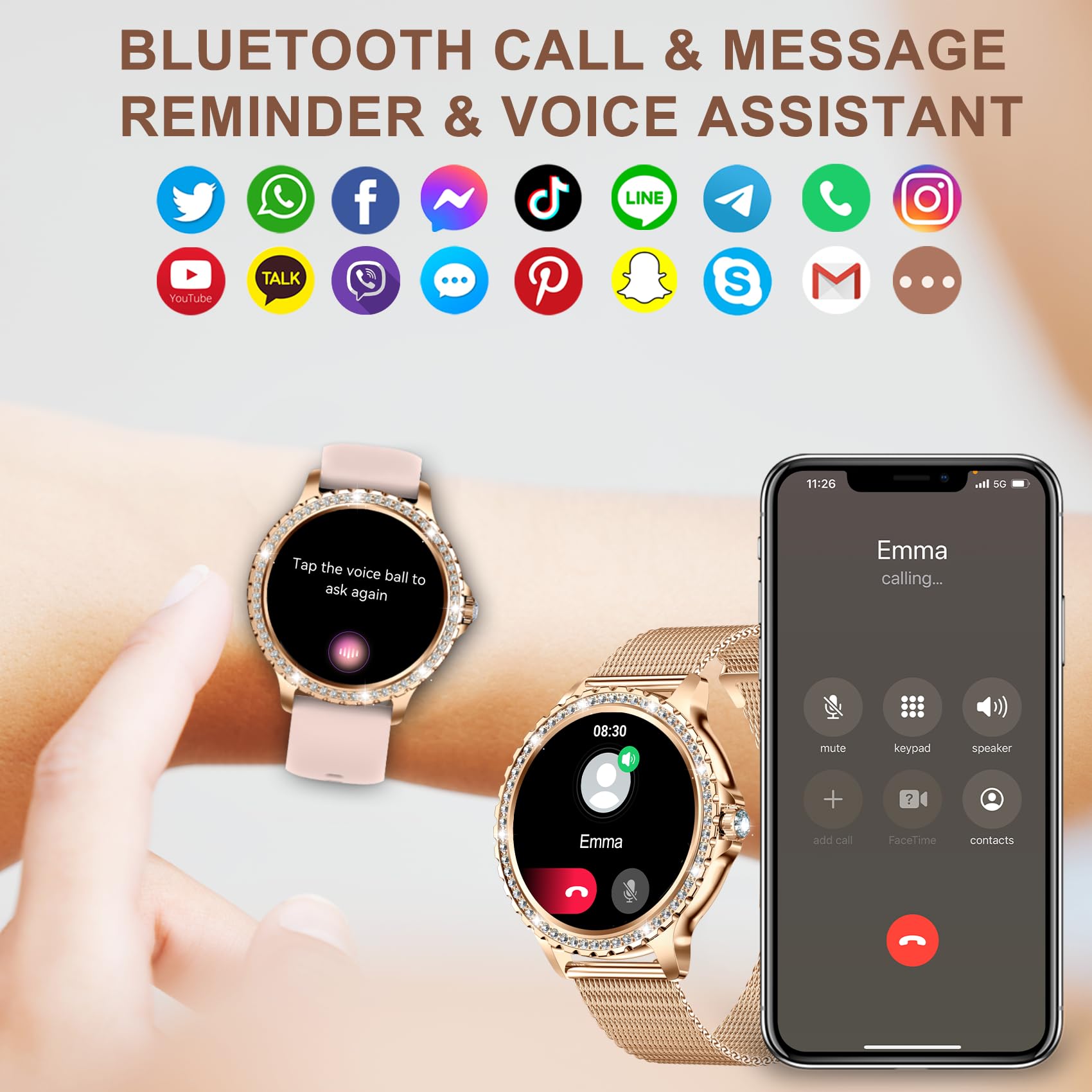 Erkwei Smart Watches For Women(Make/Answer Call) 1.32 '' Hd Women Watch With Heart Rate Sleep Fitness Tracker With Step Calorie