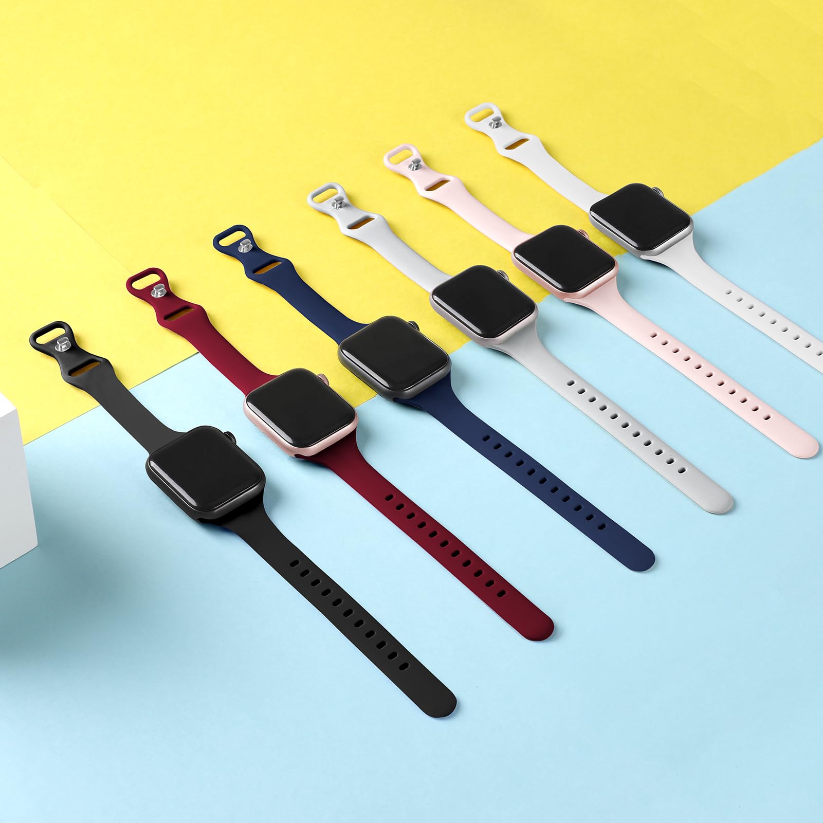 6 Pack Thin Slim Bands Compatible With Apple Watch 38Mm 40Mm 41Mm 42Mm 44Mm 45Mm 46Mm 49Mm, Replacement Soft Silicone Sport Stra