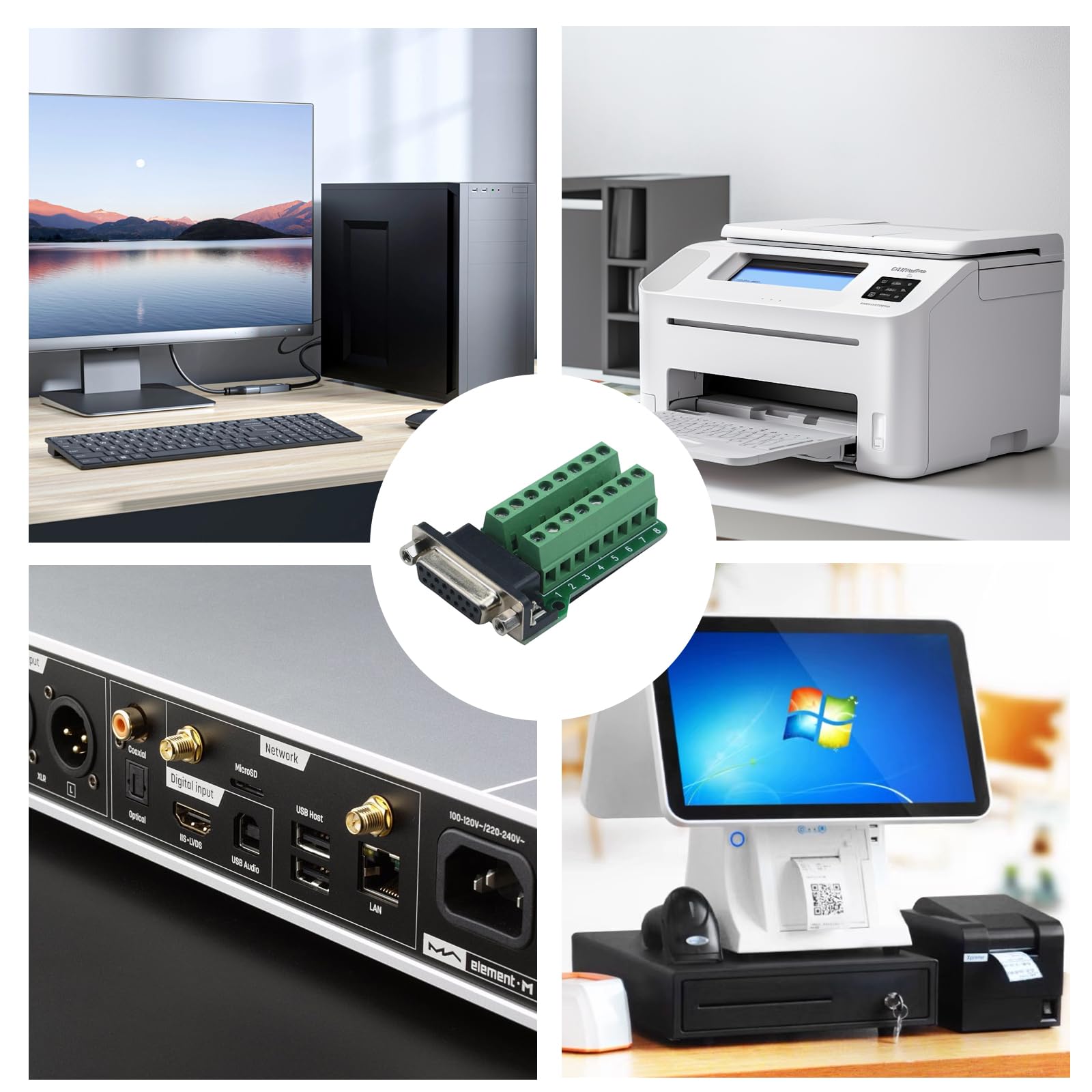 Antrader D-Sub 15Pin Connector Db15 Female Adapter Rs232 To Terminal Board Signal Module 2-Pack