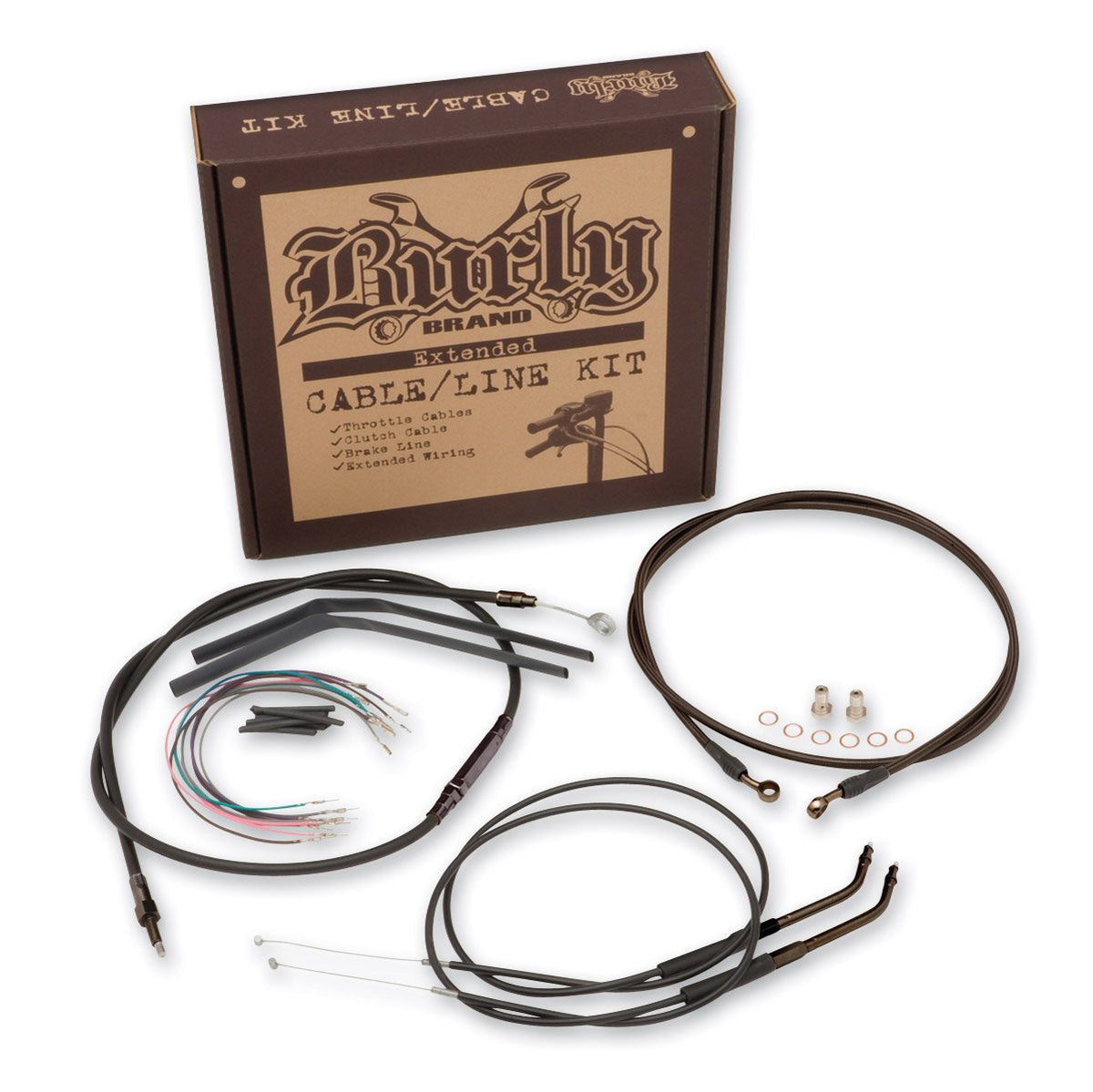 Burly Brand Black 12'' Ape Hanger Cable/Brake/Wiring Kit B30 1008