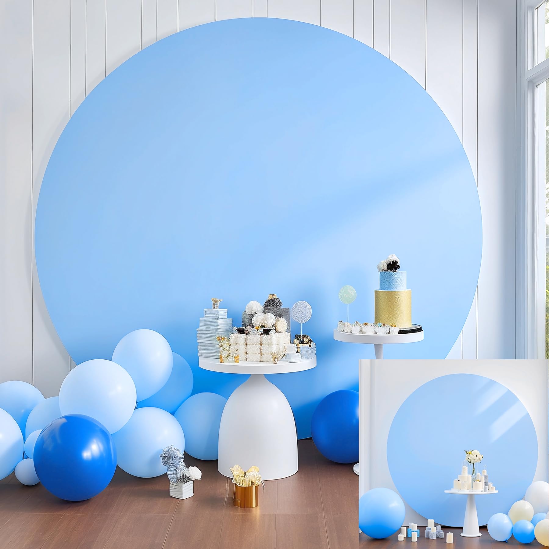 Gallety 7.2 Ft Baby Blue Round Backdrop Cover For 5 To 7.2Ft Round Backdrop Stand   Adjustable Circle Arch Backdrop Cover For We
