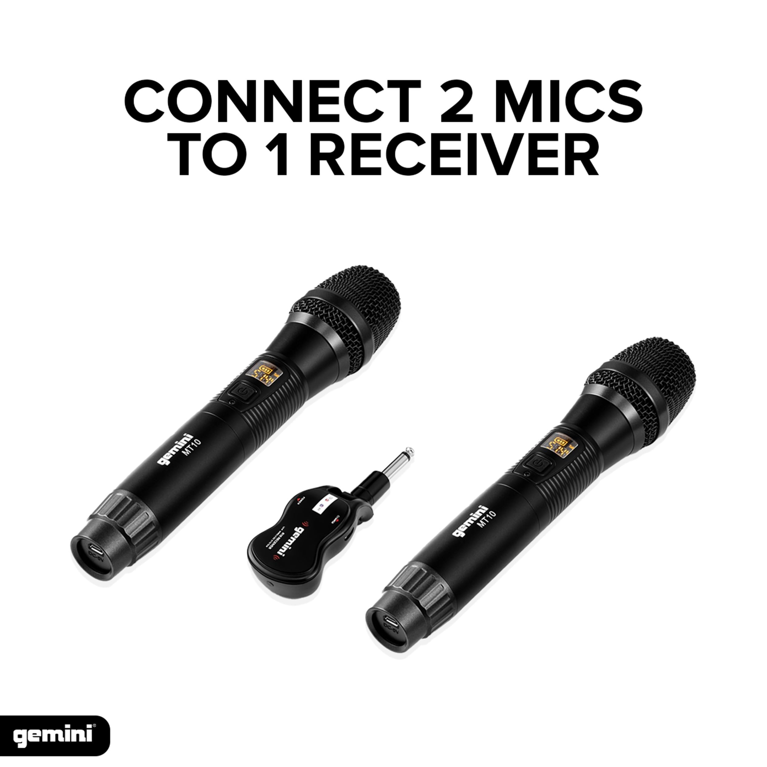Gemini Sound Gmu M200 Pro Plug & Play Wireless Rechargeable Uhf Handheld Microphone With Cordless Self Powered 1/4 Inch Jack Receiver For Mixer Or Pa Speaker   Karaoke And Live Performance   Set Of 2