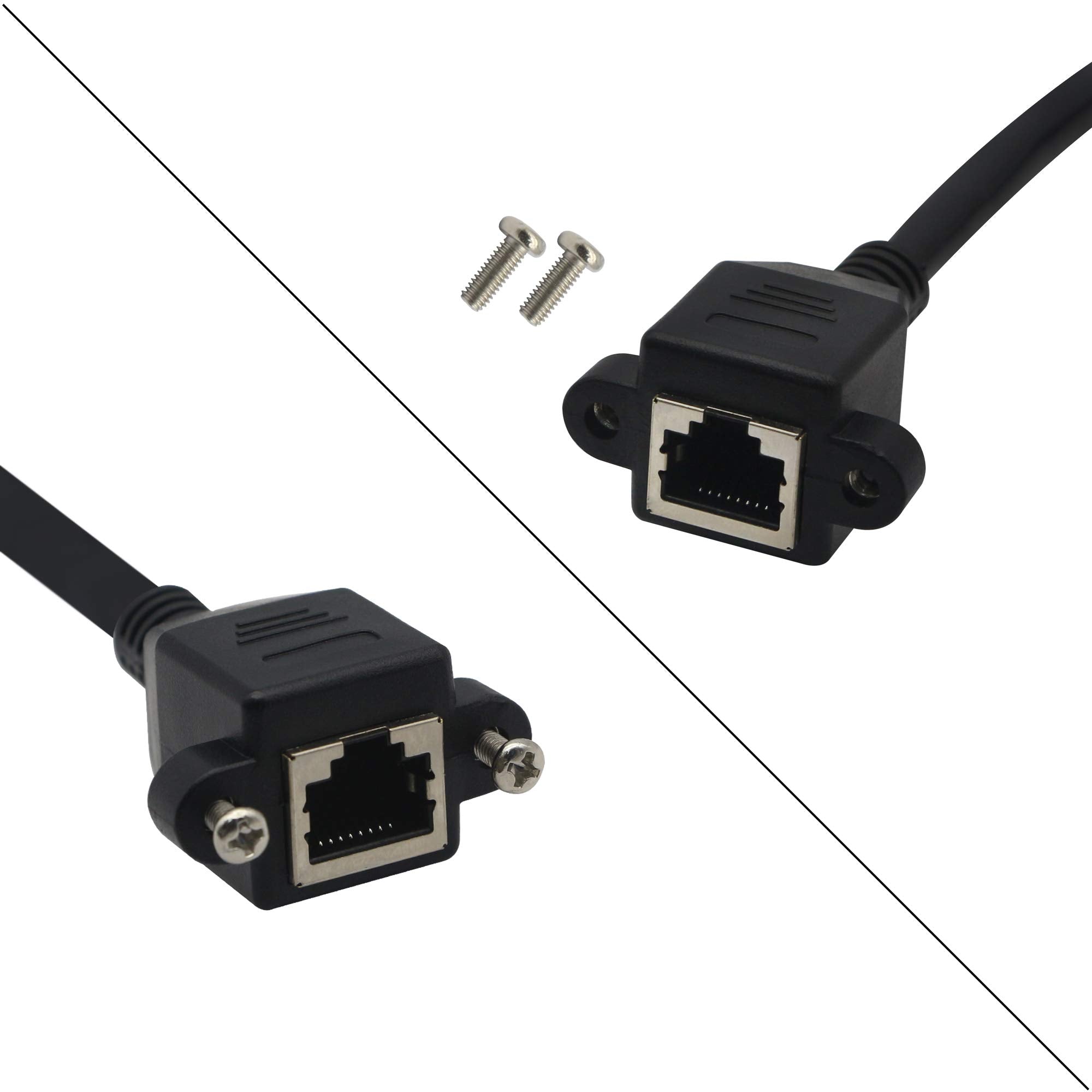 Gintooyun Panel Mount Rj45,Rj45 Male To Female 90 Degree Screw Panel Mount Cat6/5E/5 Shielded Network Lan Extender Cord Connector (Angled Down)