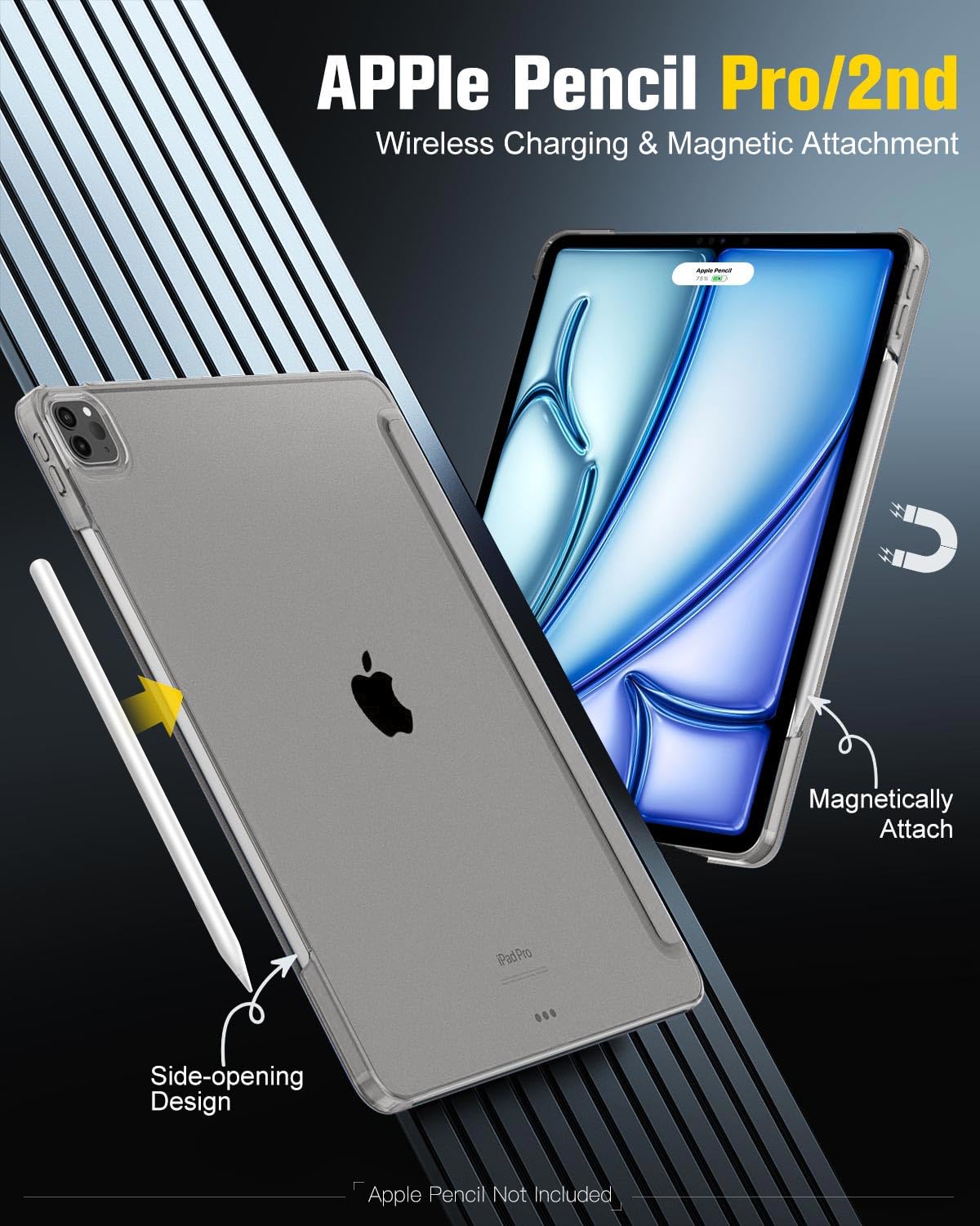 MoKo for iPad Air 13 Inch M2 Case 2024/ iPad Pro 12.9 Case (6th/5th Gen 2022/2021), Slim Smart Shell Translucent Frosted Hard PC Back Cover, Support Touch ID & Pencil Pro/2nd/USB C, Light Gray