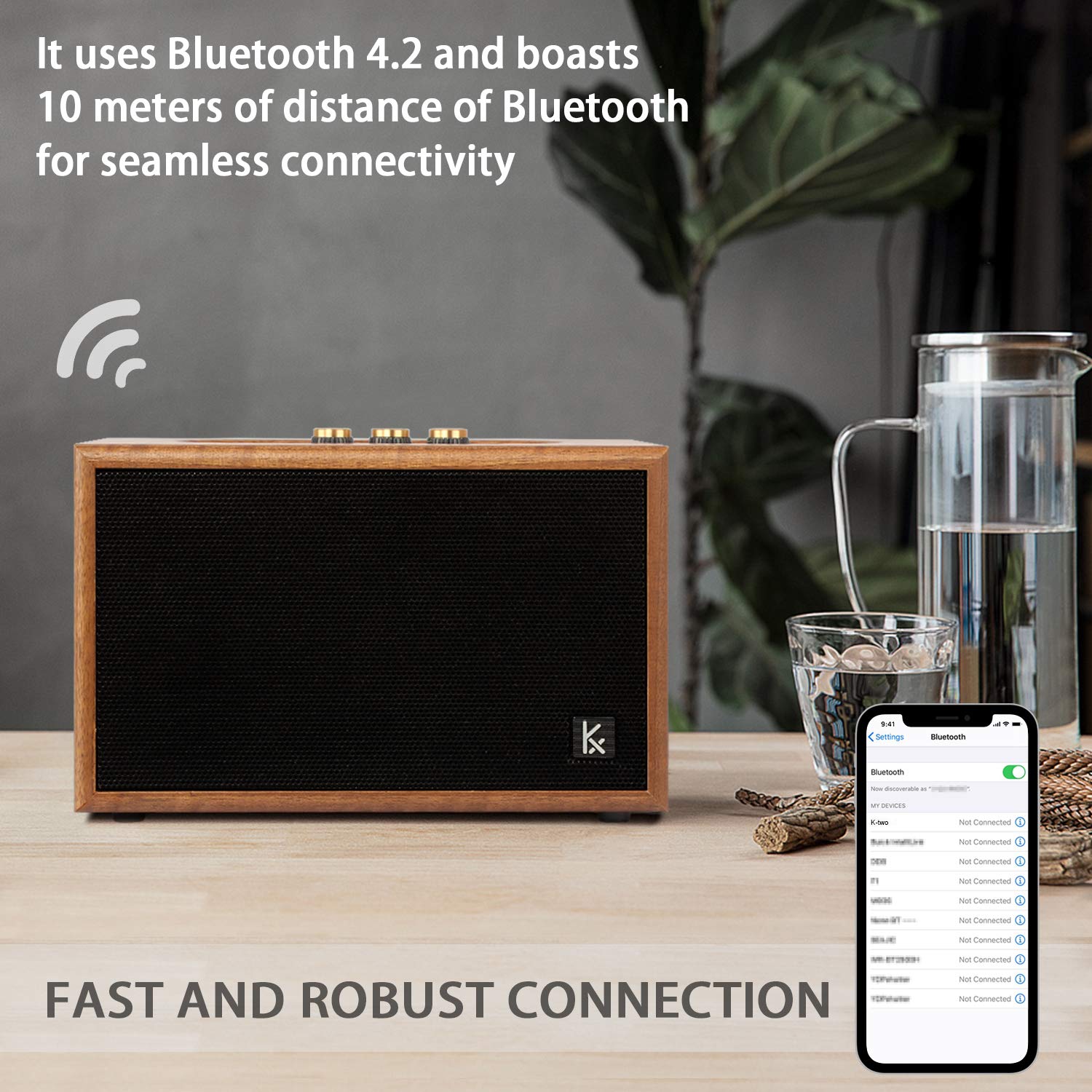 Retro Wooden Bluetooth Speaker, Konex 40W Vintage Portable Wireless Speaker, Bluetooth 4.2 Heavy Bass Music Player, 20H Long Pla