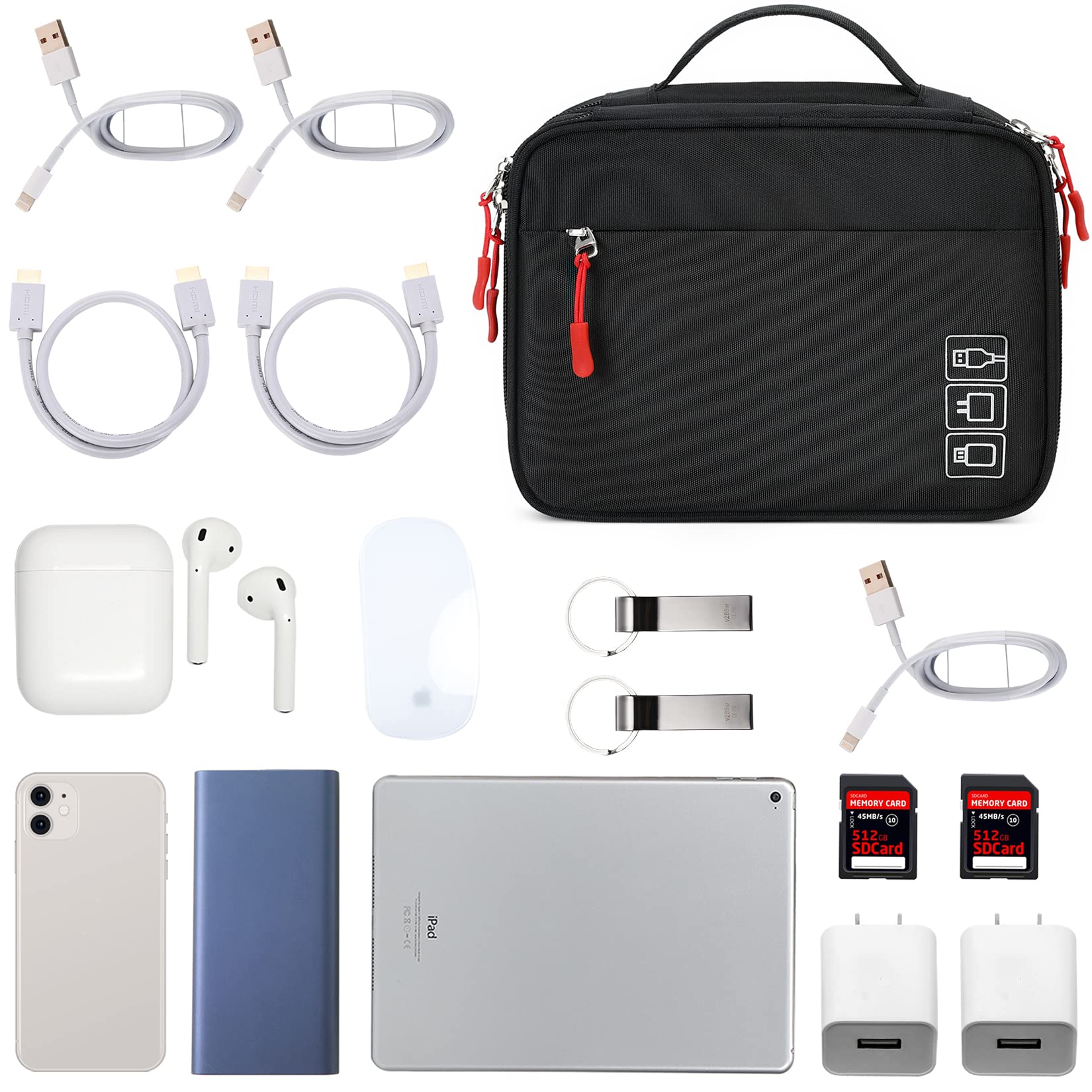 Mirlewaiy Travel Charger Cable Organizer Portable Electronics Accessories Carrying Bag Waterproof Cord Storage Case Double Layer