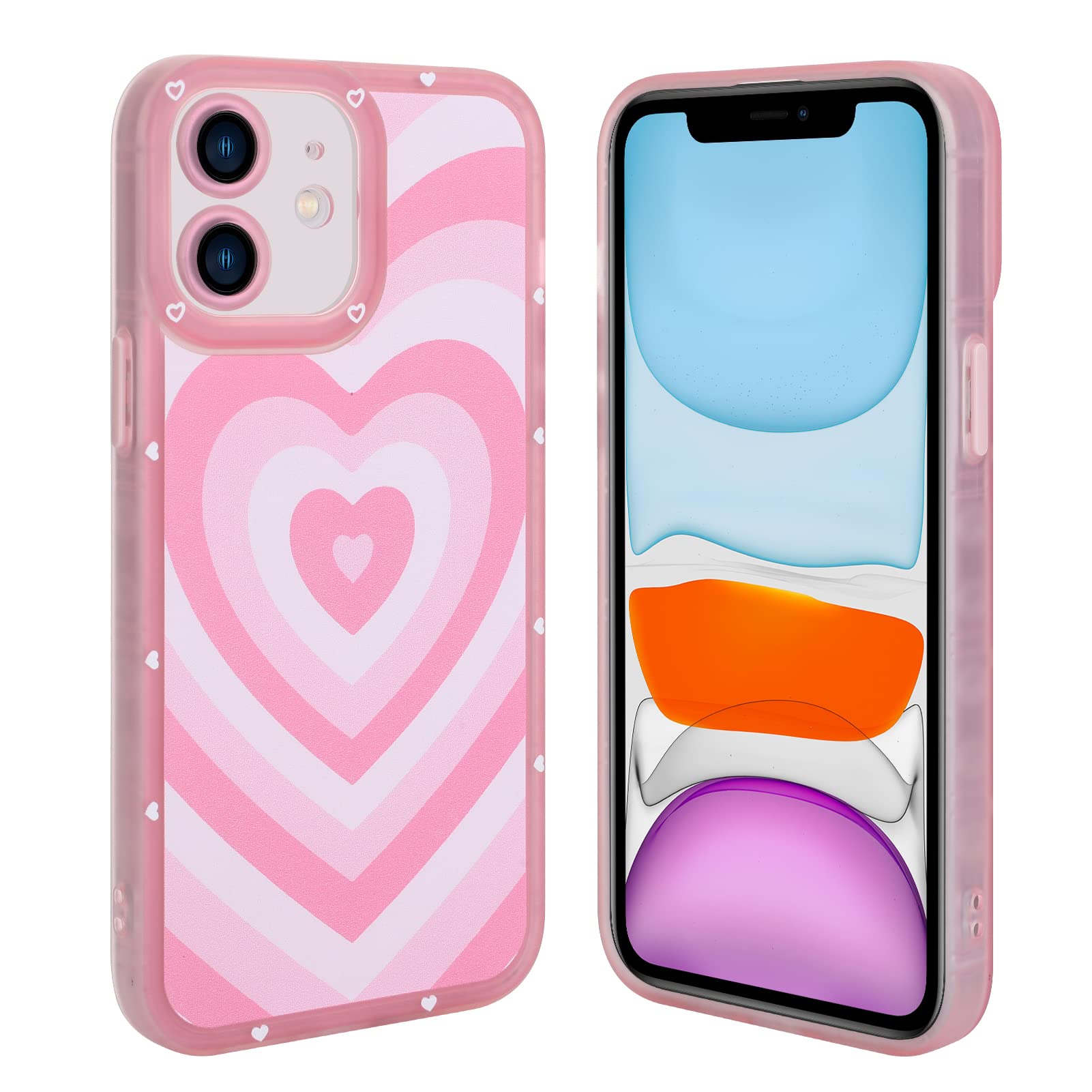 Aigomara Compatible With Iphone 11 Case Pink Heart Print Cute Pink Heart Pattern Case For Women Girl Full Camera Protective Soft