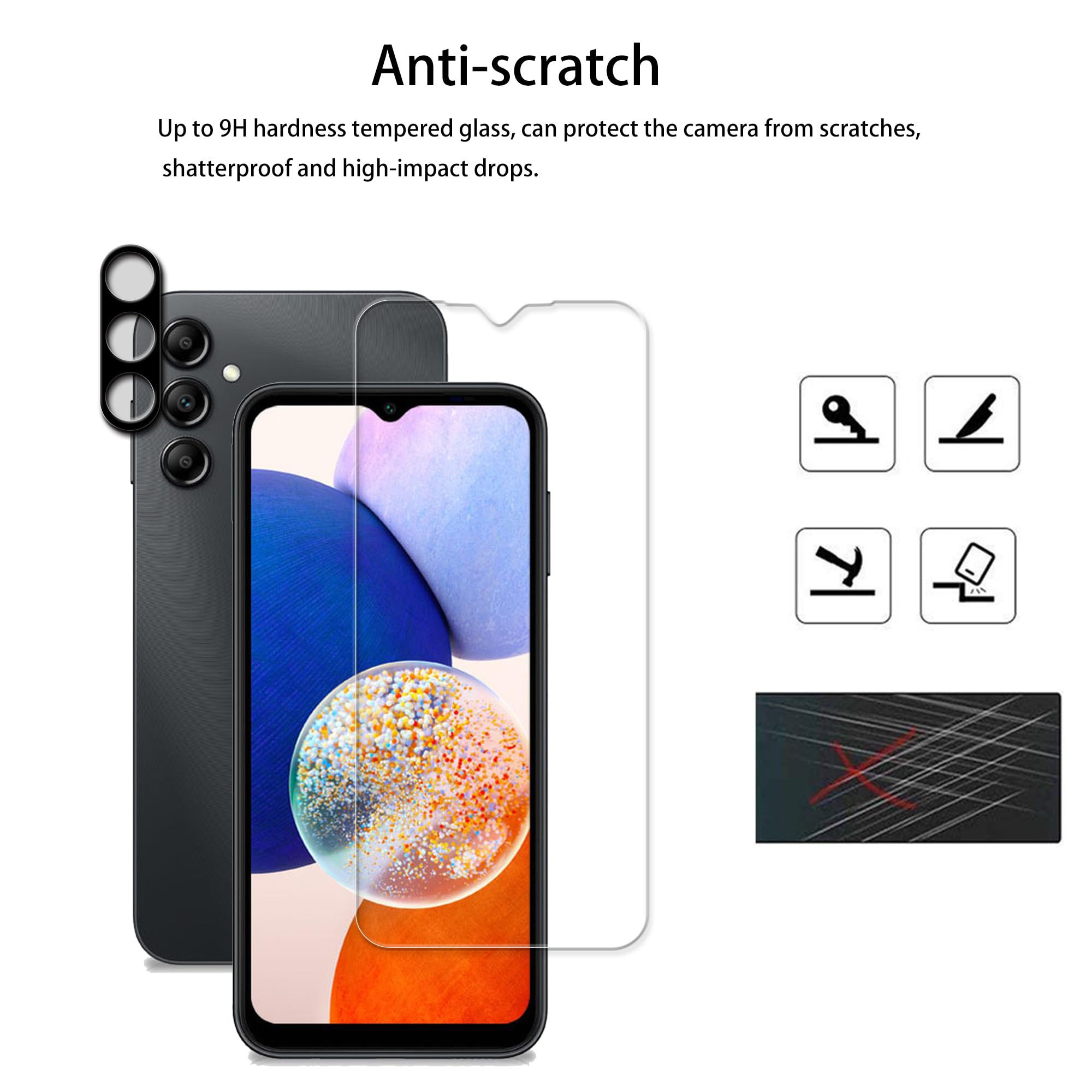 Hkkais Designed For Samsung Galaxy A14 5G Tempered Glass Screen Protector 2 Pack Camera Lens Protector Film 2 Pack